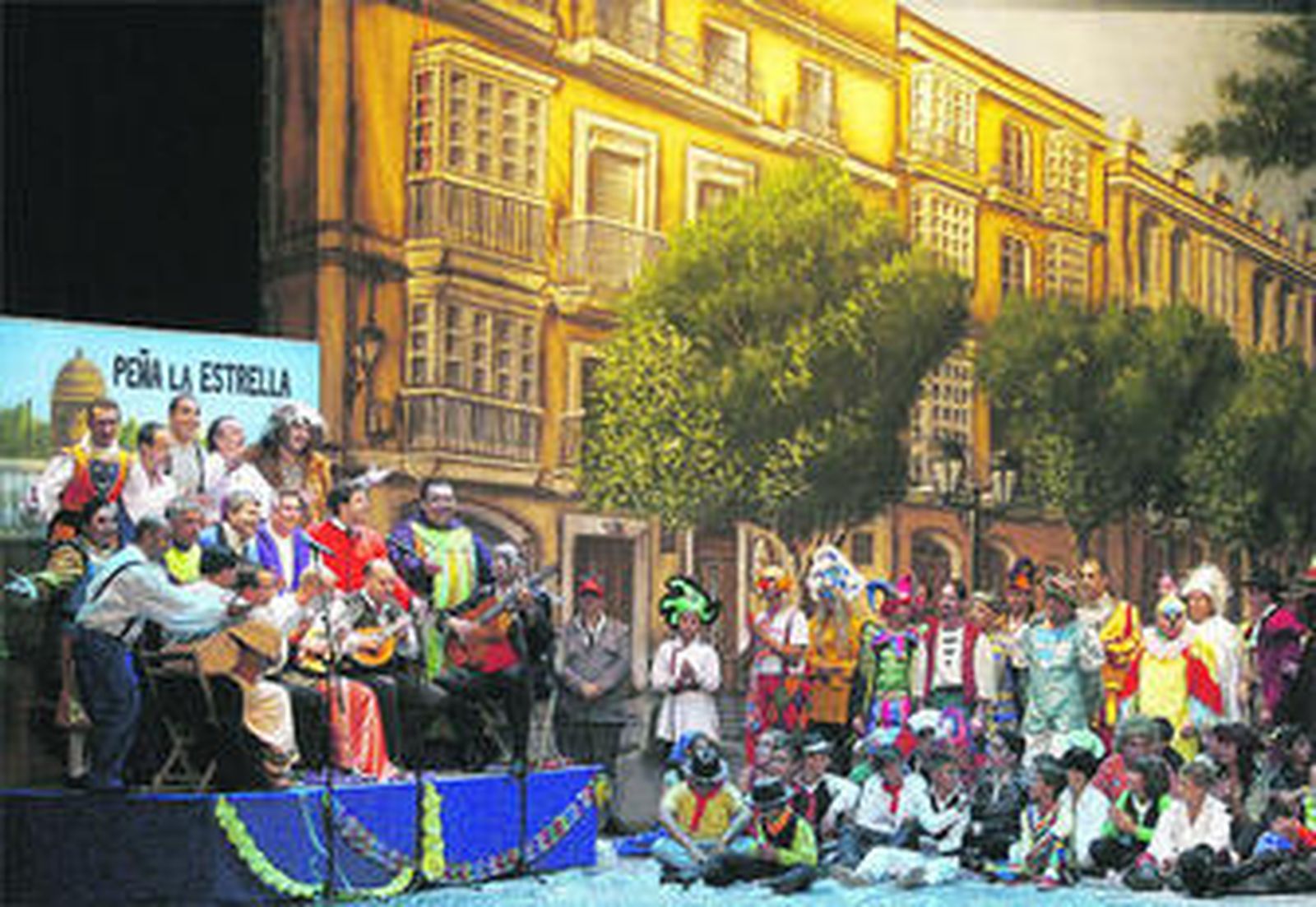 Los coros de Pardo y Rivas y el lasaliano y viñero, en una improvisada plaza de Candelaria.
