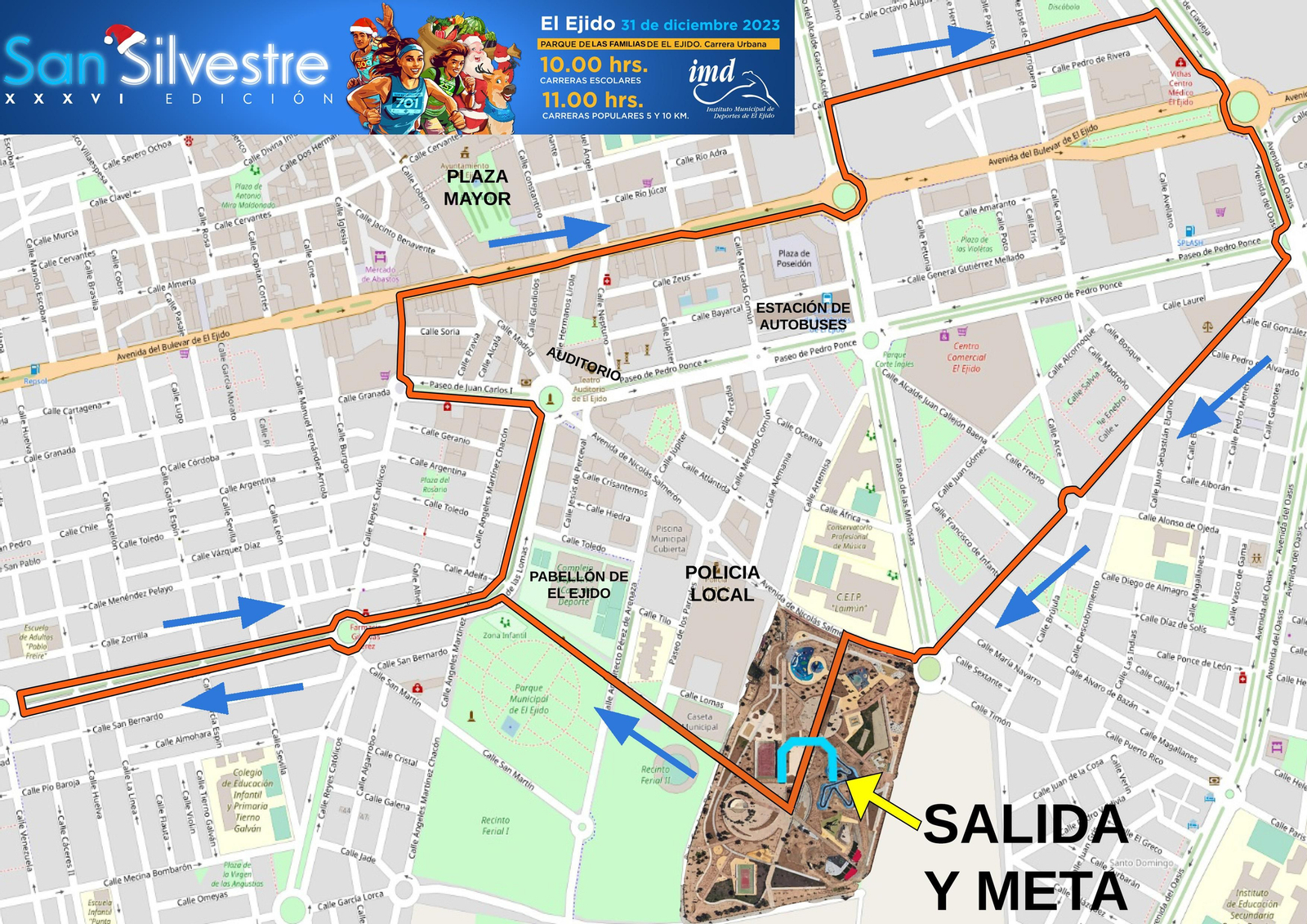 Mapa del circuito de la XXXVI Carrera San Silvestre de El Ejido.
