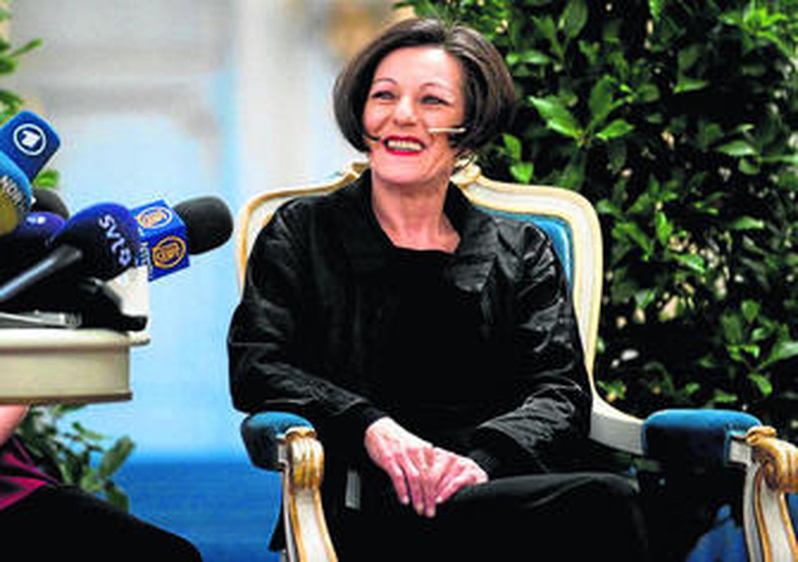 La escritora rumana, durante la rueda de prensa que ofreció en la Academia Sueca.