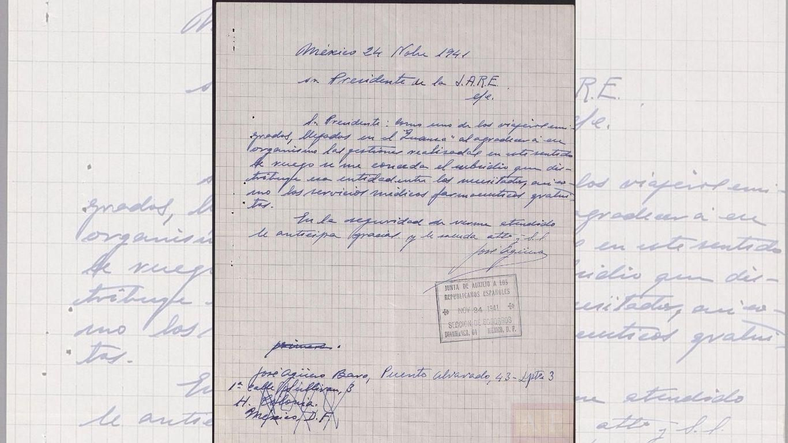 Carta manuscrita en México del alcalde de La Línea José Agüero Baro