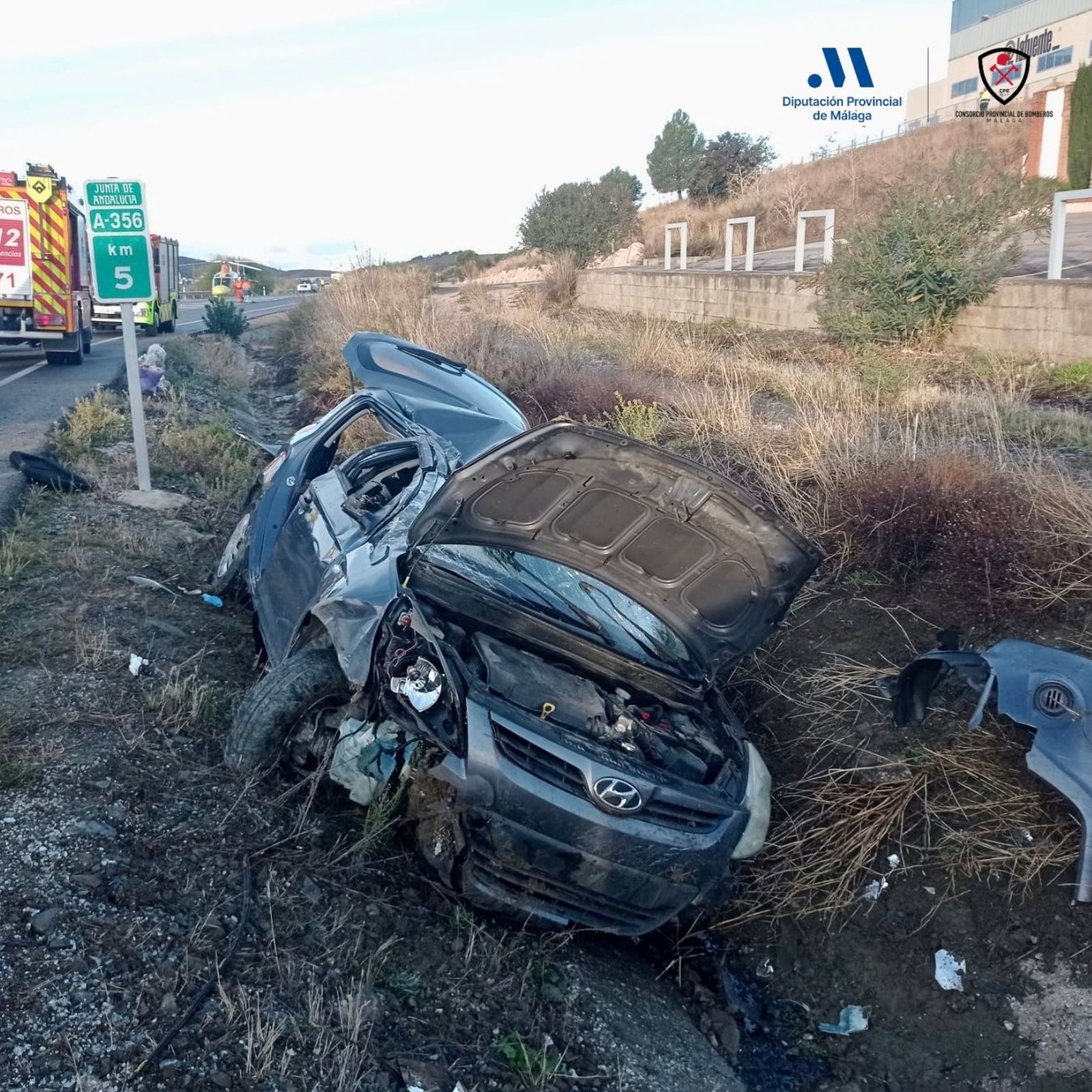 El estado en el que ha quedado el turismo tras el accidente en Casabermeja.