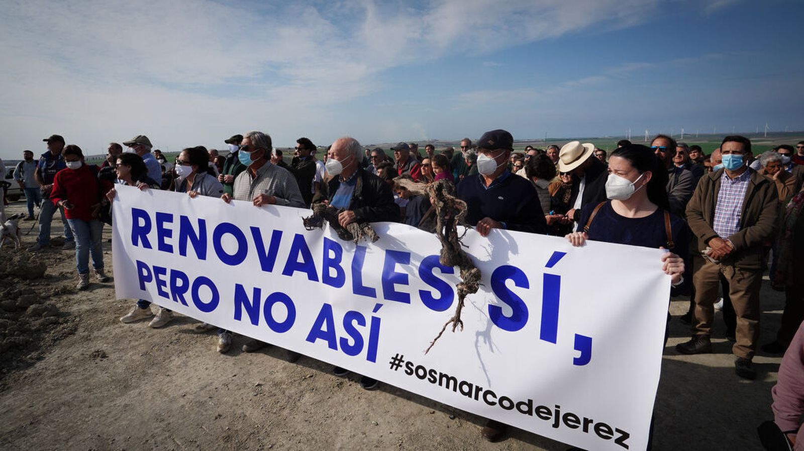 Participantes en la marcha en defensa del viñedo histórico del Marco de Jerez.