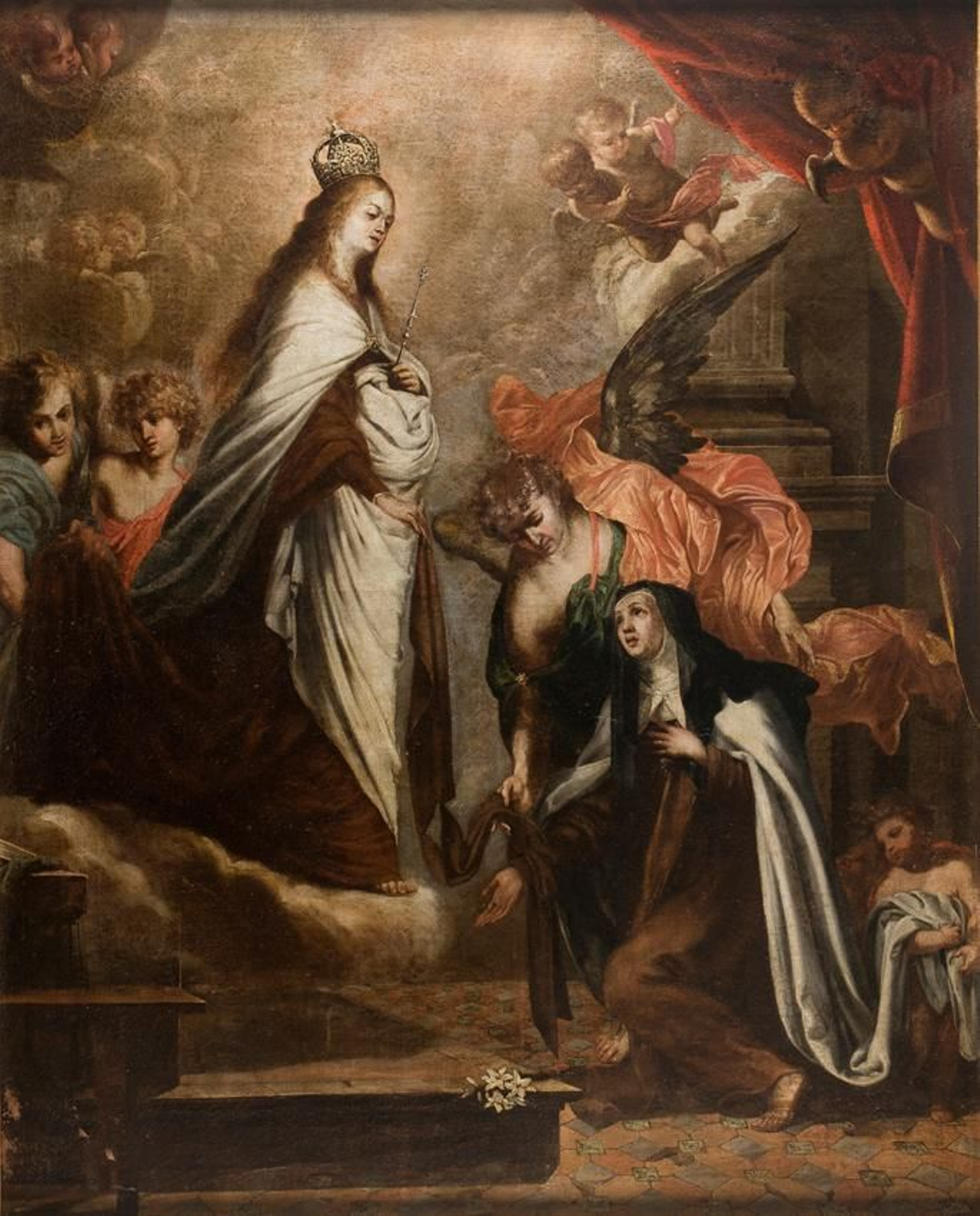 'La Virgen del Carmen entregando el hábito a Santa Teresa de Jesús', obra del pintor José Cobo y Guzmán que se subastará este jueves
