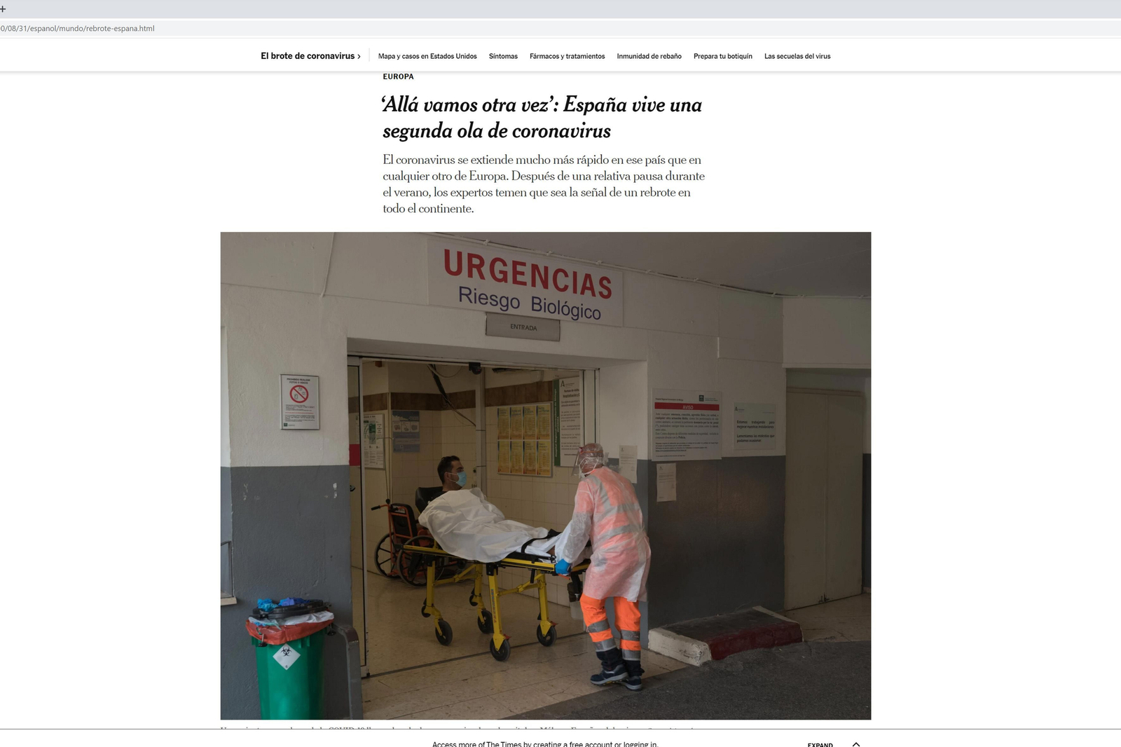 Portada digital del New York Times.