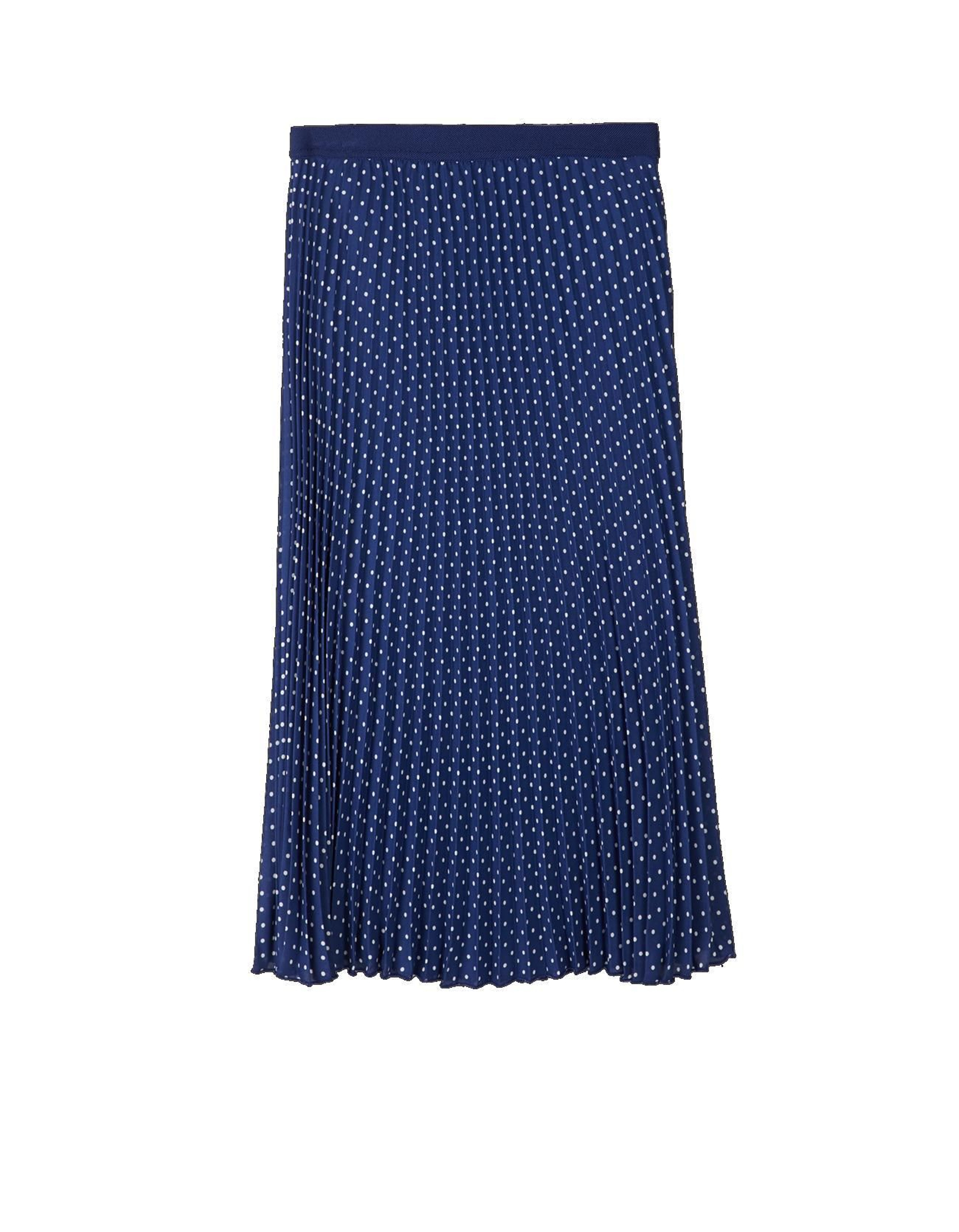 Falda midi plisada de lunares, de Stradivarius.