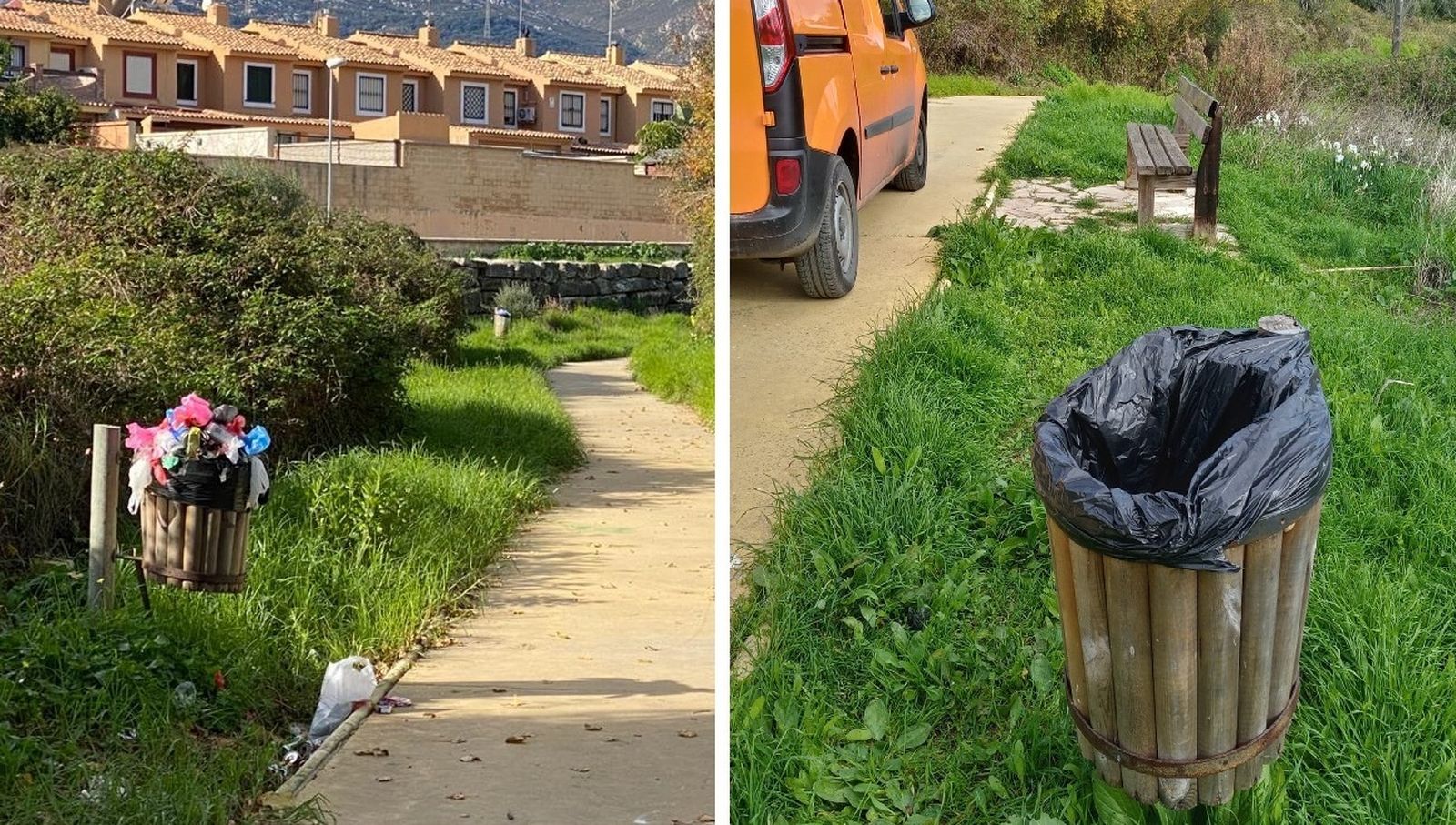 Entre las dos fotos del sendero del Pícaro, en Algeciras, hay apenas dos horas de diferencia.