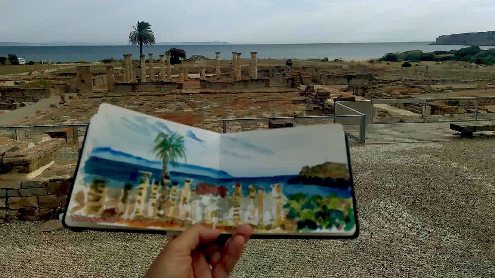 Una acuarela desde el Conjunto Arqueológico de Baelo Claudia, en Tarifa.