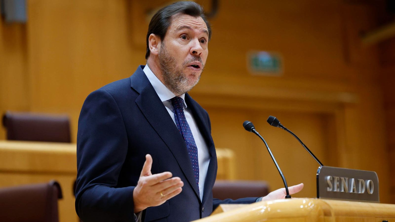 El ministro Óscar Puente, en su comparecencia este jueves en el Senado.