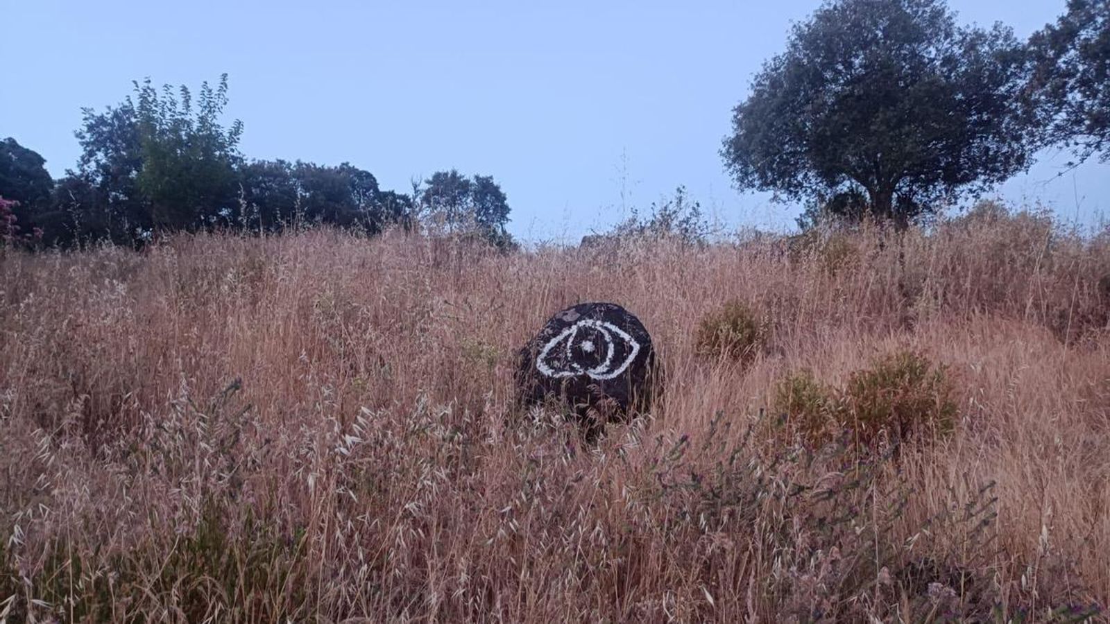 Curiosa pintura en una piedra en la bajada desde Berrocal.