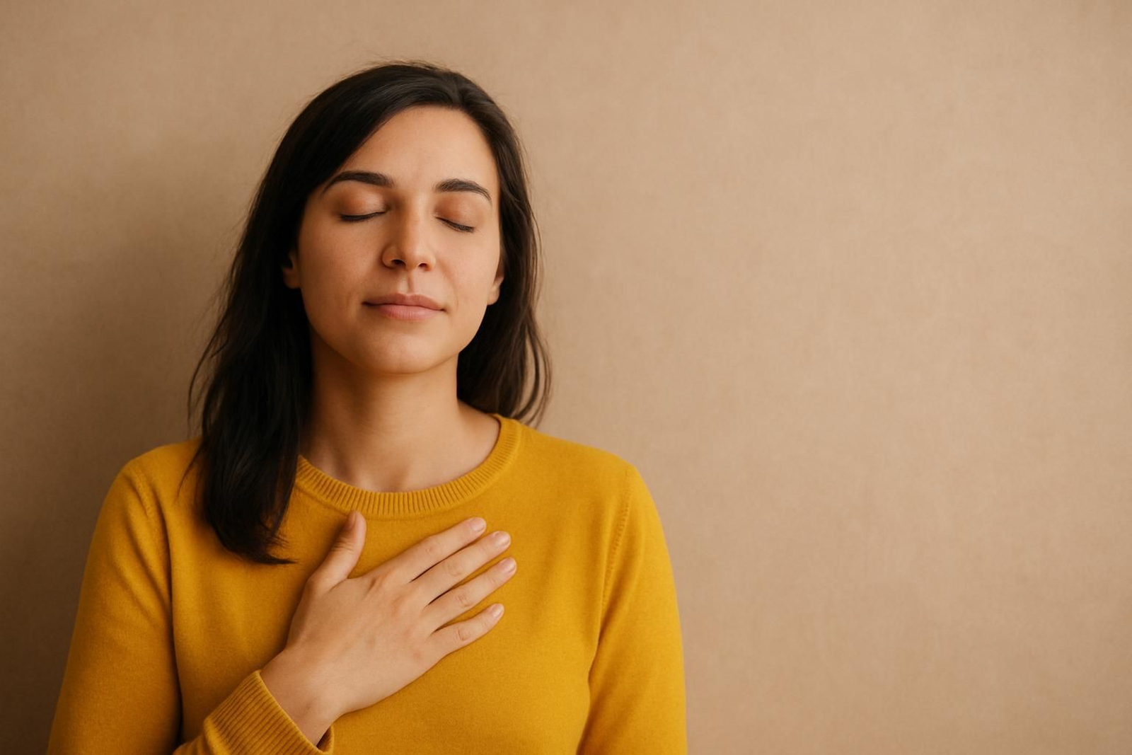 Una joven cierra los ojos.