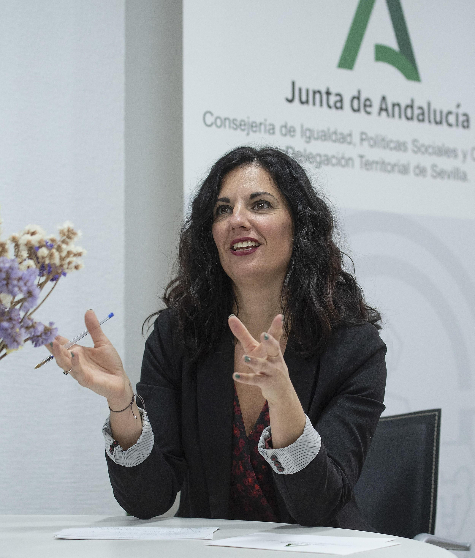 Ana González Pinto, durante la entrevista, en su despacho en la delegación territorial de Igualdad, Políticas Sociales y Conciliación en Sevilla