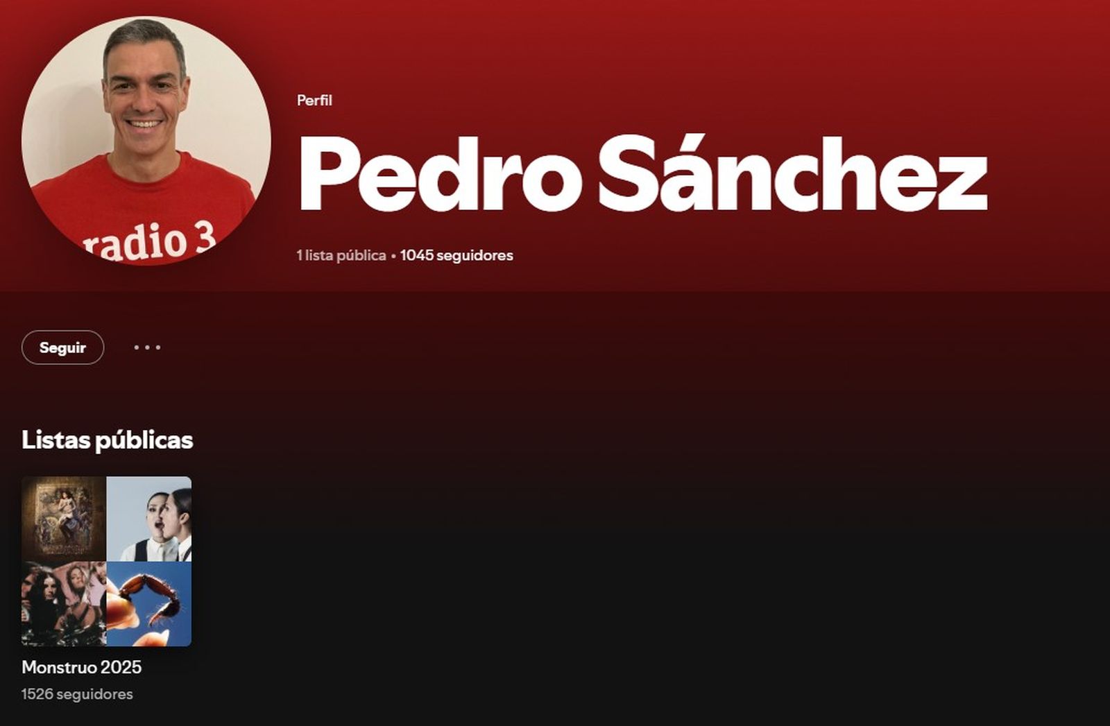 Perfil de Spotify de Pedro Sánchez