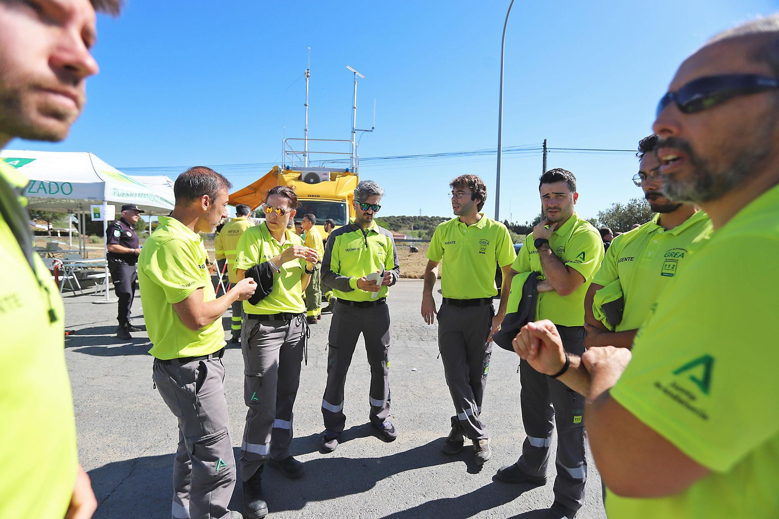 Imágenes del simulacro de incendio forestal que la Junta organiza en Aljaraque