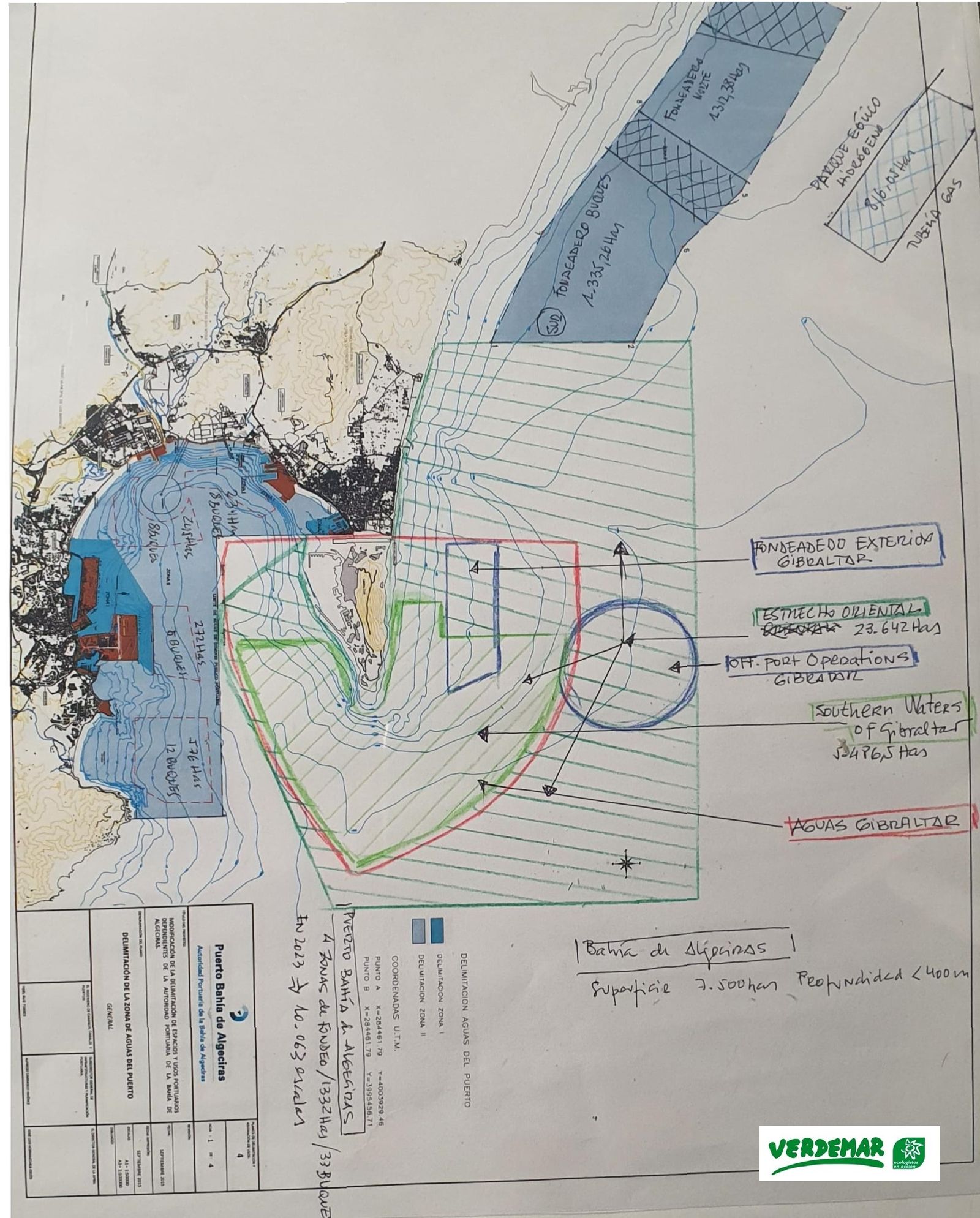 Mapa donde se ubican los fondeaderos en aguas próximas al Peñón.