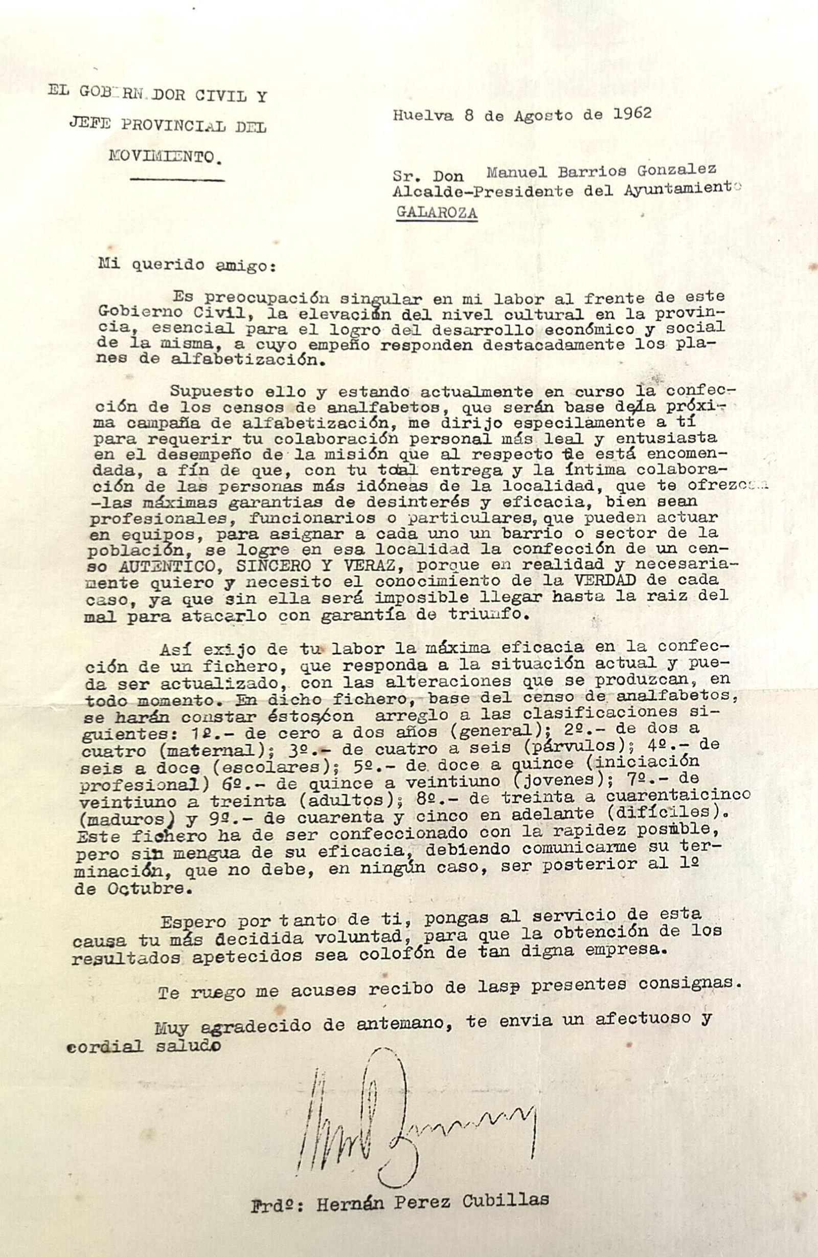 Carta del Gobernador Civil al alcalde Manuel Barrio.