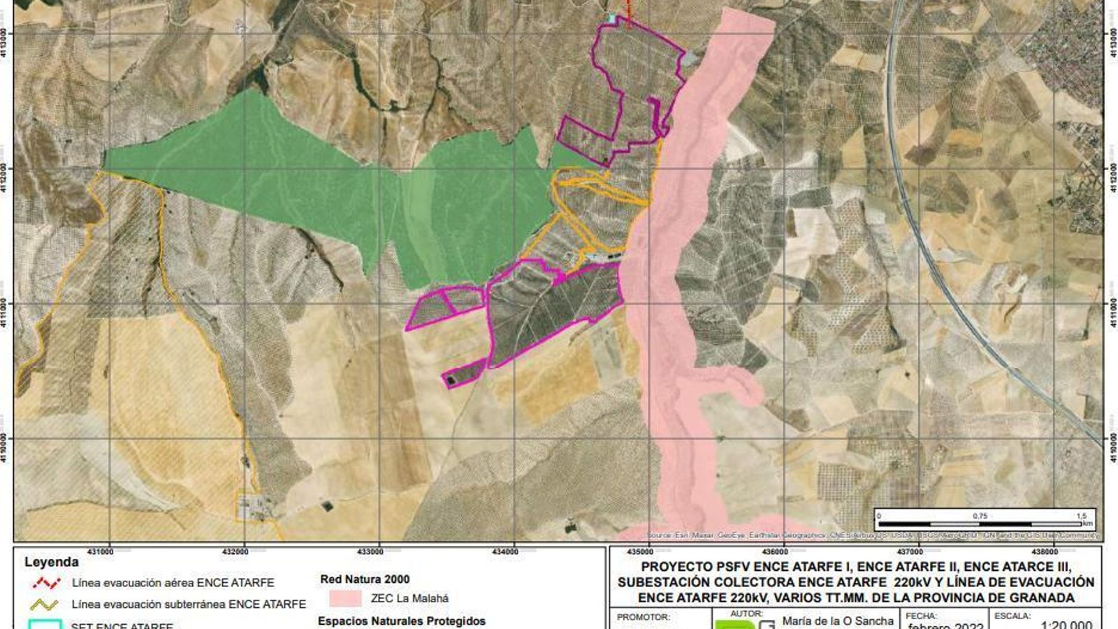 Imagen de la ubicación del proyecto y su situación respecto a los espacios protegidos