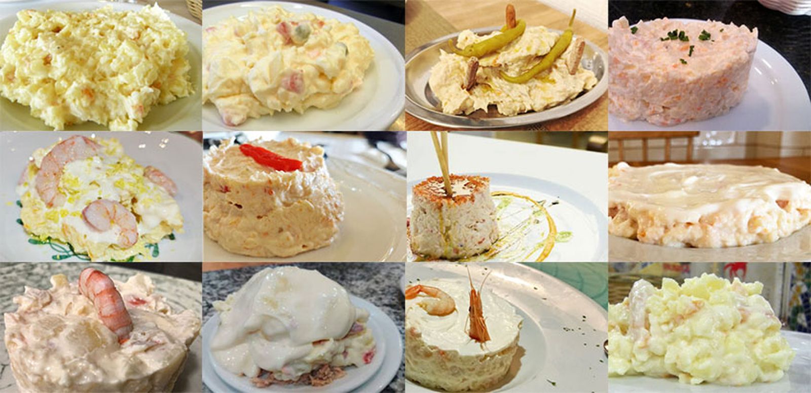 Platos variados de ensaladillas.