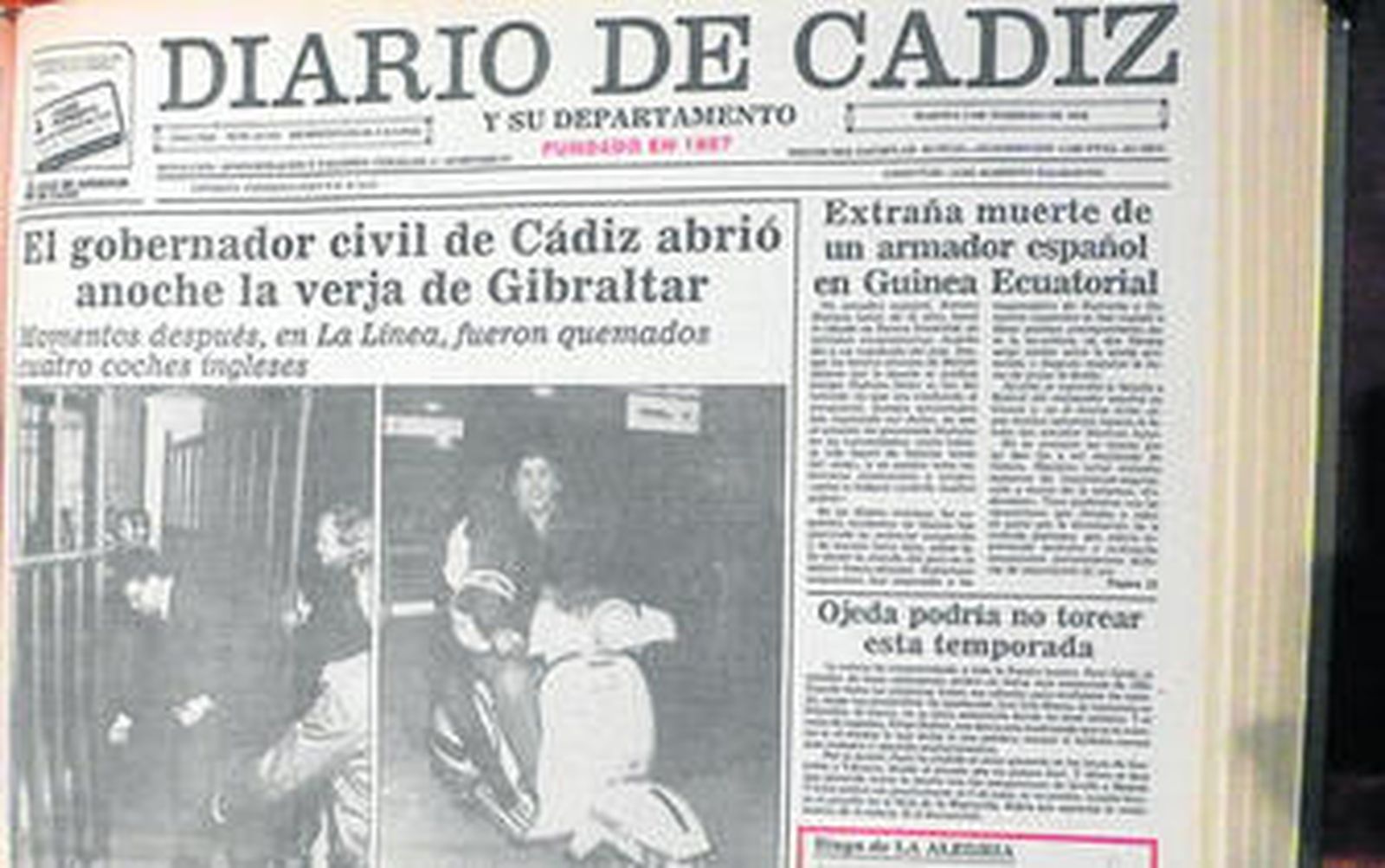 Portada del 'Diario de Cádiz' del 5 de febrero de 1985.