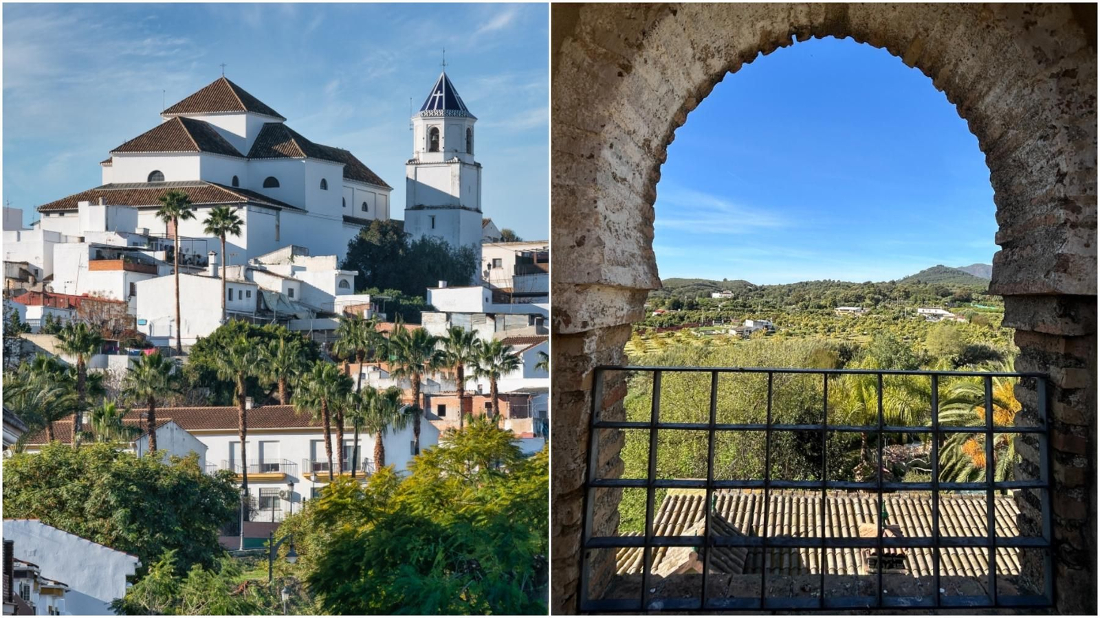 Dos panorámicas diferentes de Alhaurín el Grande: el pueblo y su huerta.