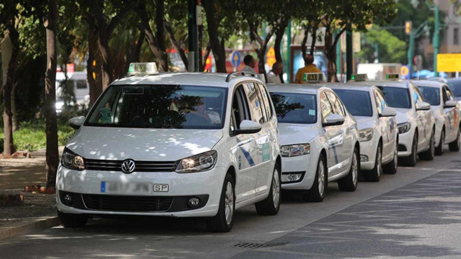 Una parada de taxis de Málaga tras la huelga.
