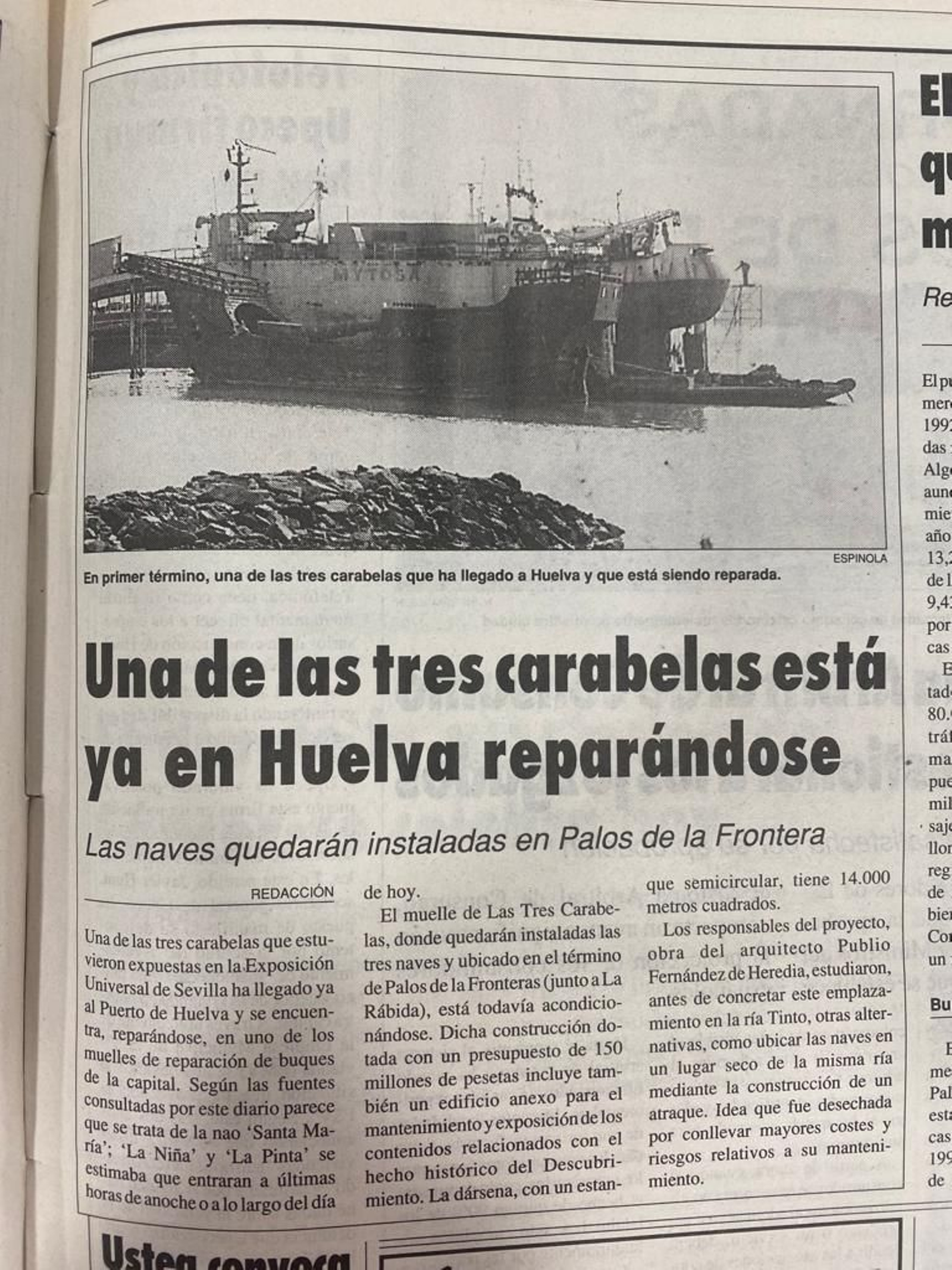 Una carabela en proceso de restauración antes de volver a Palos