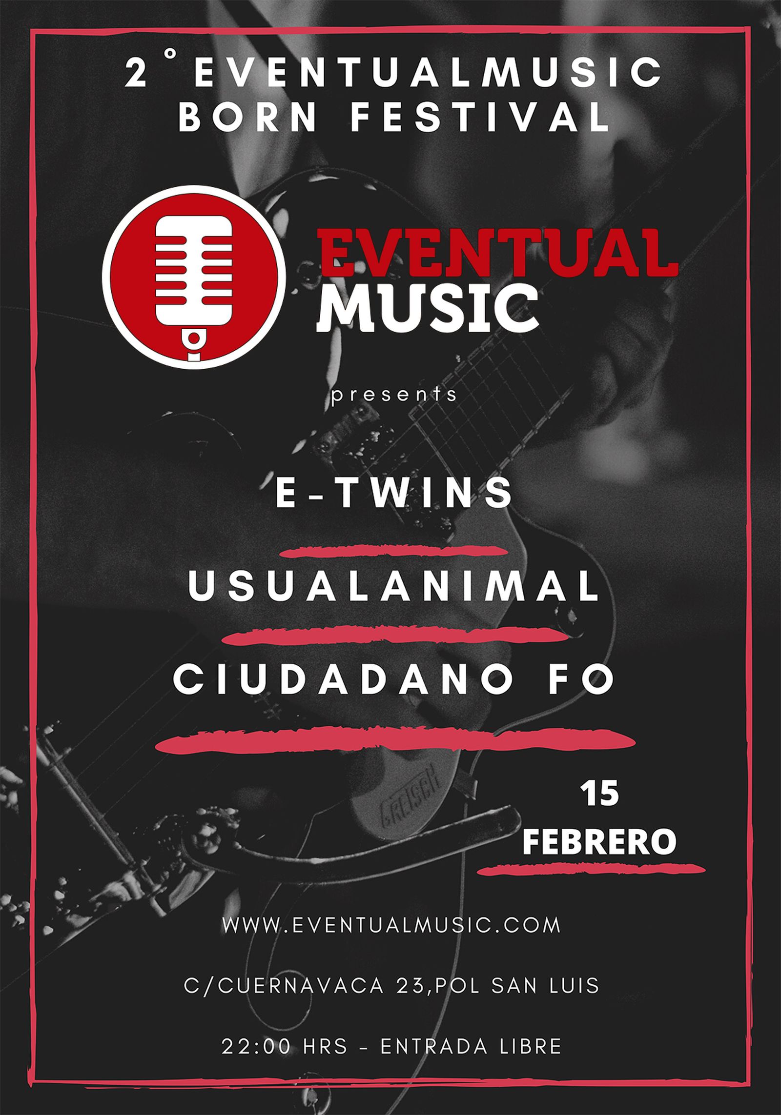 Cartel del Festival de música gratuito de la Sala Eventualmusic .