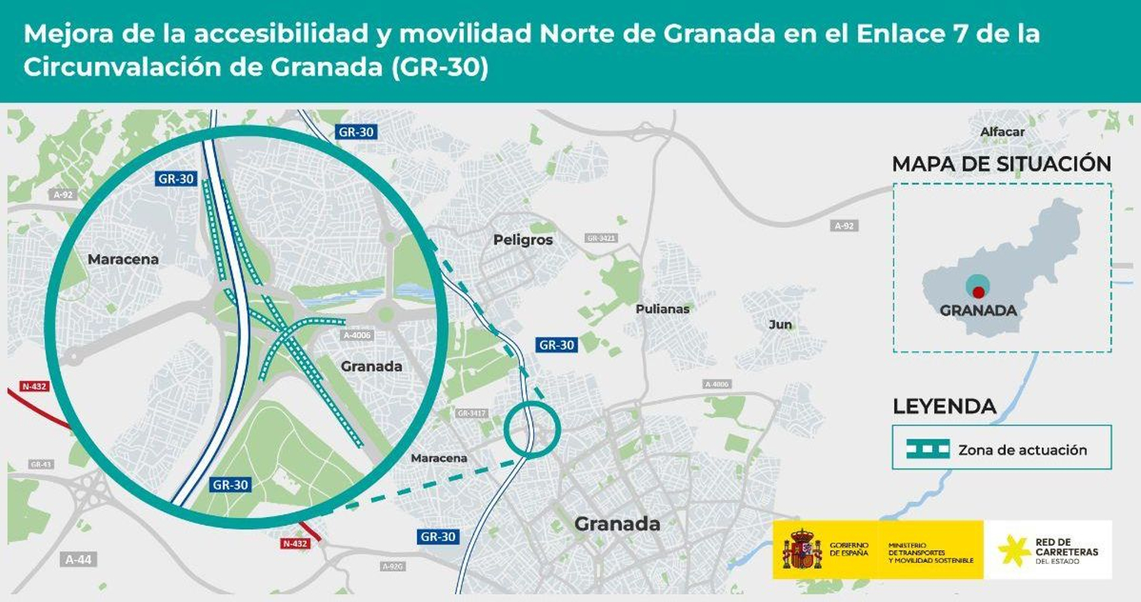 Esquema de los futuros nuevos enlaces en la Circunvalación de Granada, salida 7