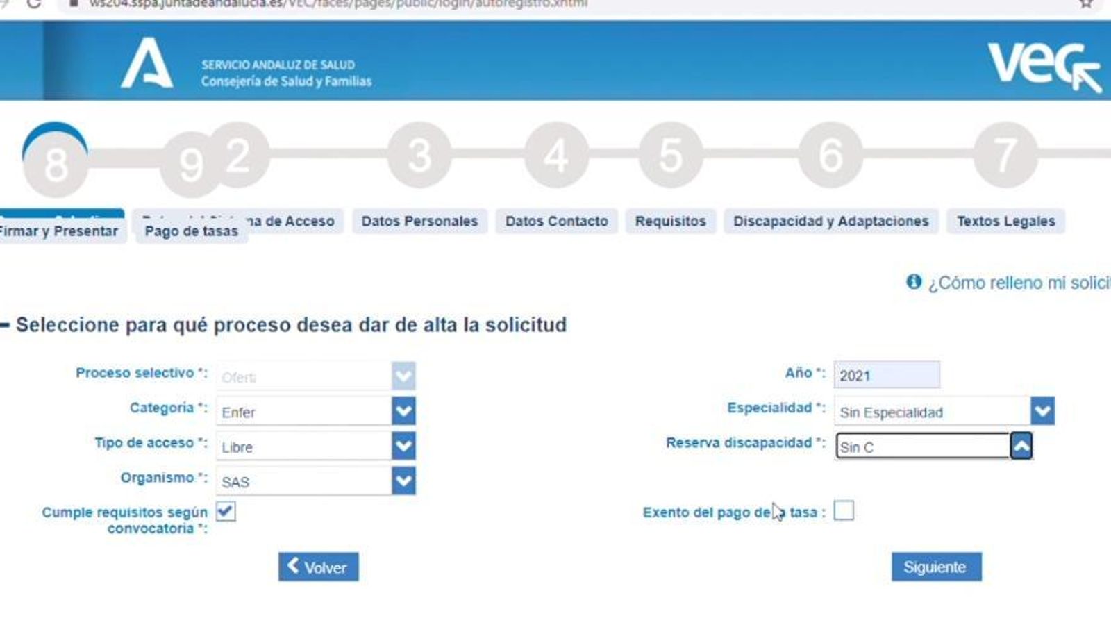 En qué proceso desea dar de alta la solicitud.