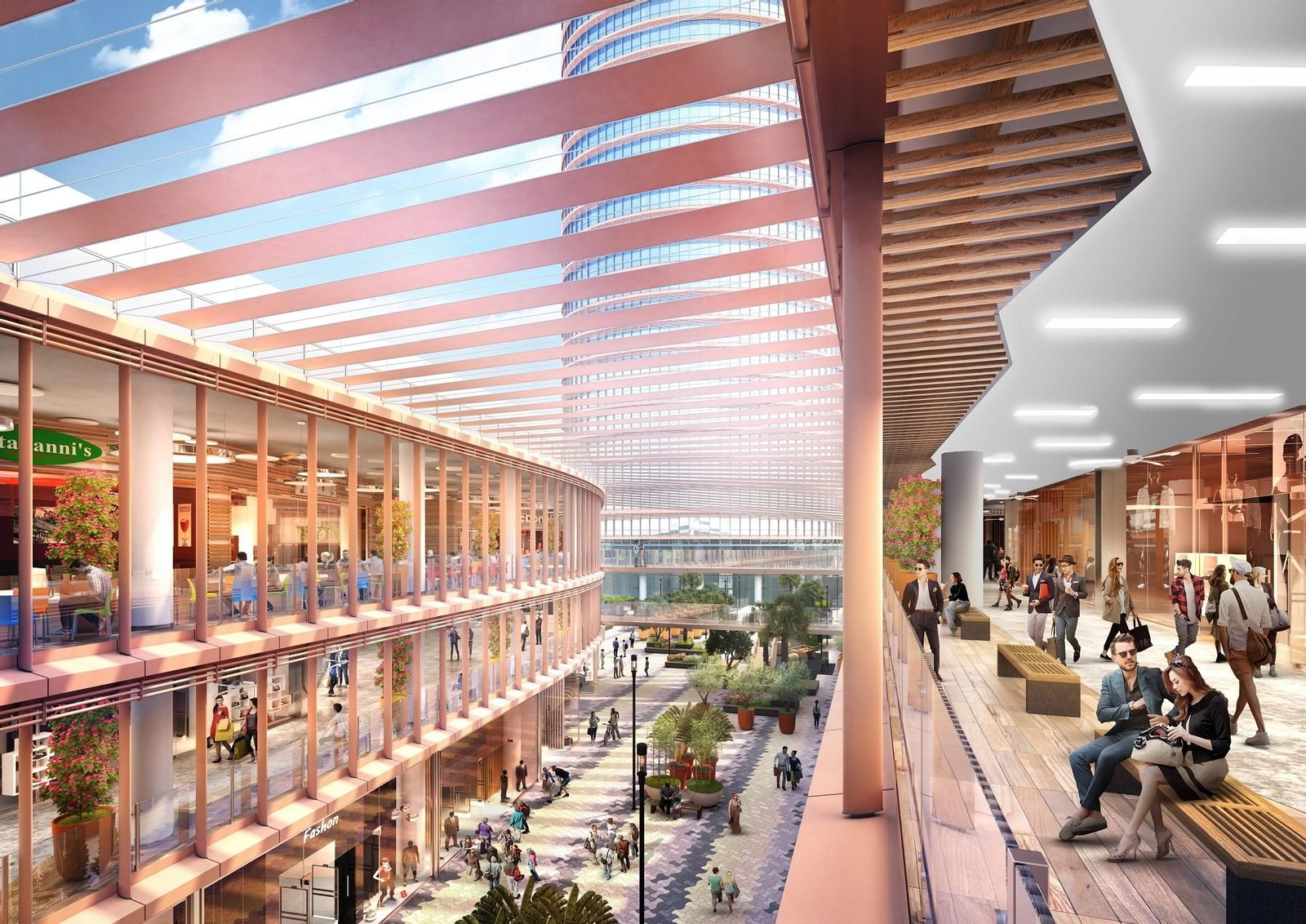 Recreación digital de lo que podría ser el interior del centro comercial Torre Sevilla