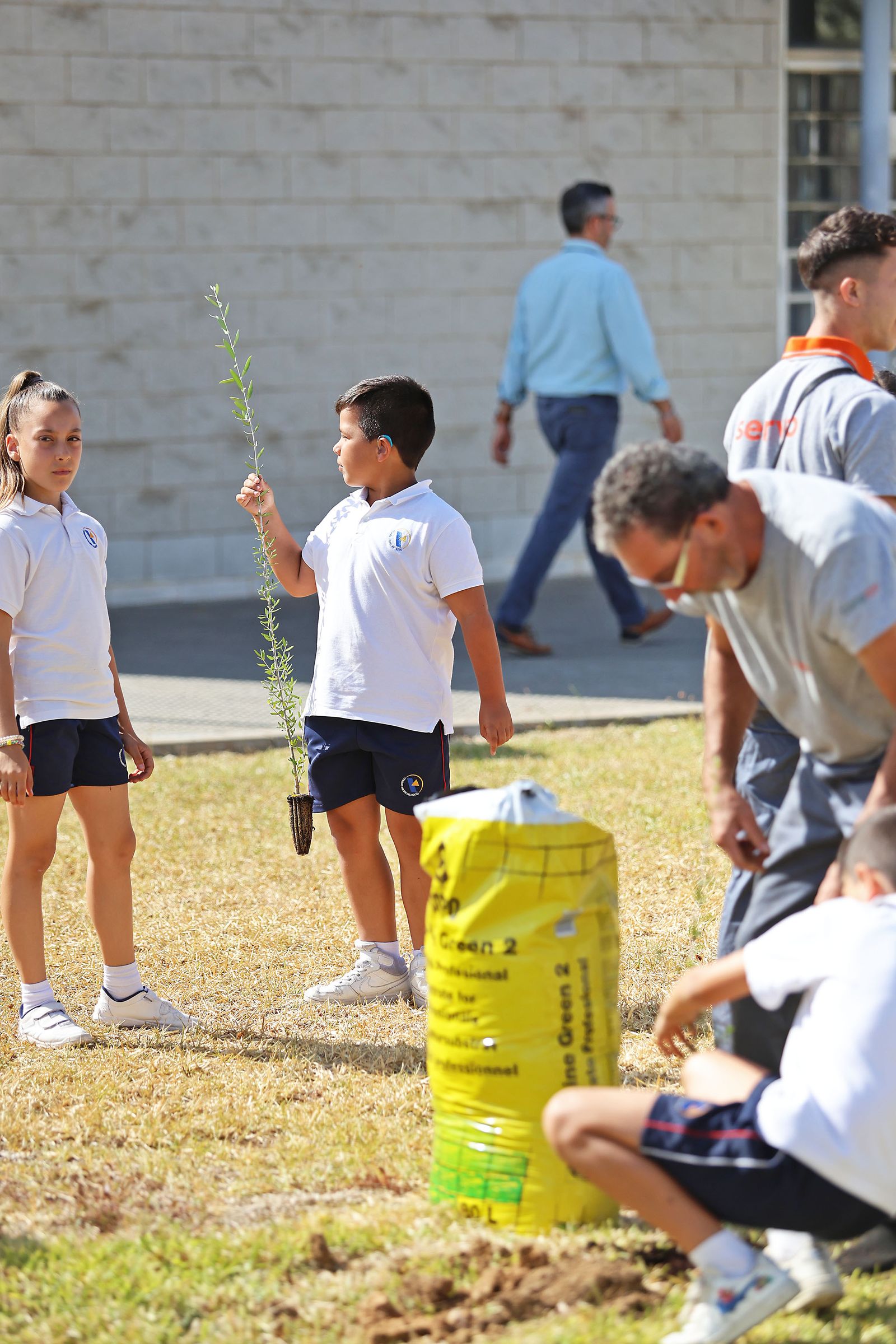 Los alumnos del colegio Virgen del Rocío realizan una plantación de arboles en el Hospital Juan Ramón Jiménez