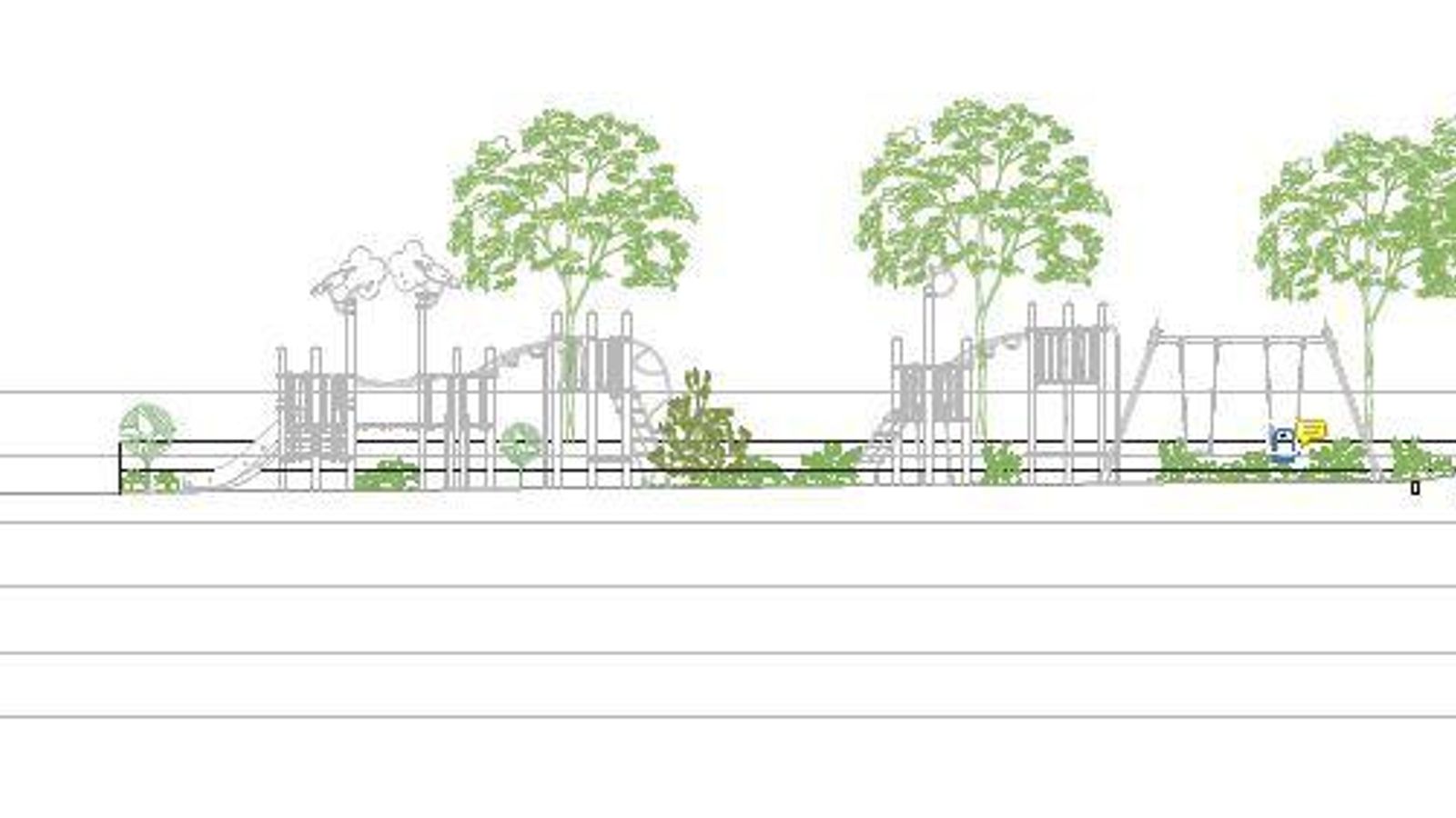 Plano con una sección del proyecto en la zona de parque infantil.