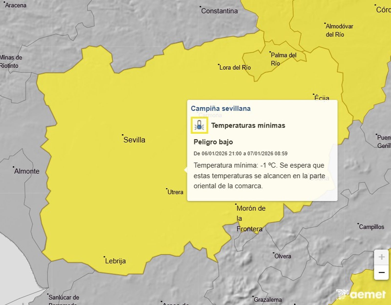 Aviso amarillo por frío en Sevilla