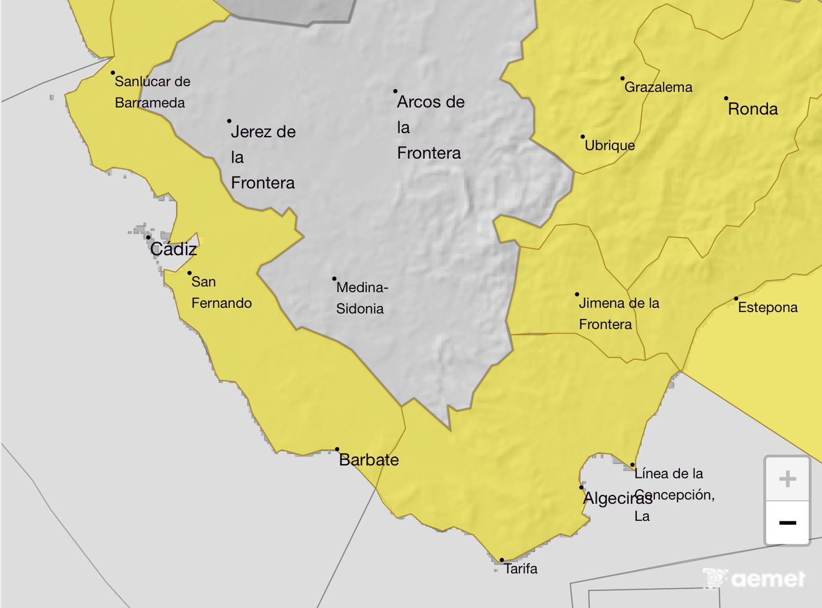 Avisos meteorológicos de la Aemet en la provincia de Cádiz para el sábado 27 de diciembre.