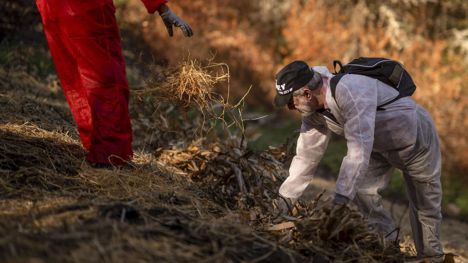 Un voluntario ayudando en las labores de protección del suelo en Manzaneda.
