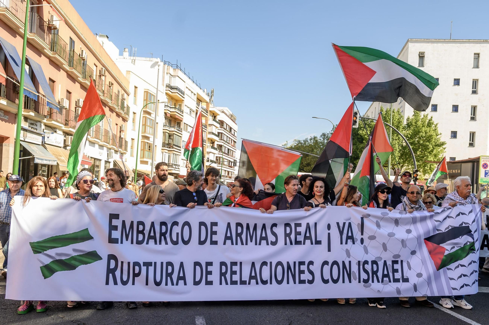 Cabecera de la manifestación por Gaza celebrada este sábado 4 de octubre en Sevilla.