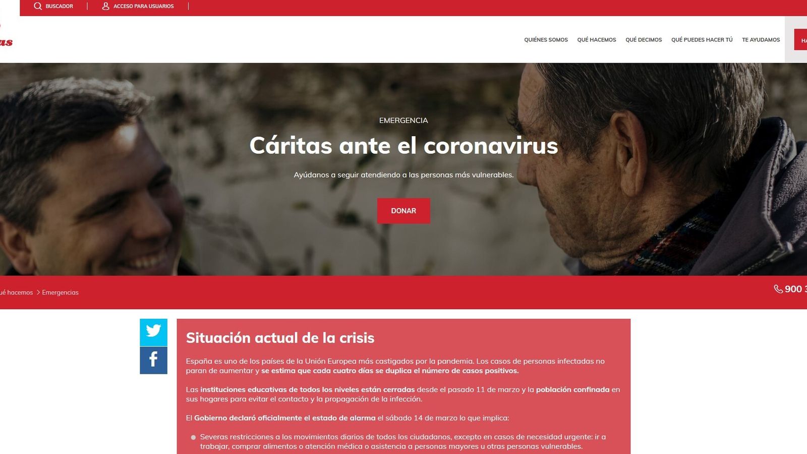 Cáritas ante el coronavirus, ayudando, como siempre, a las personas más necesitadas.