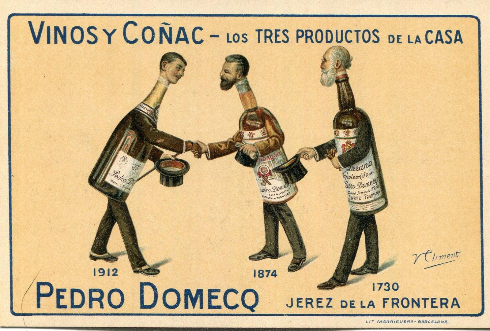 Postal promocional de Pedro Domecq, por Climent.