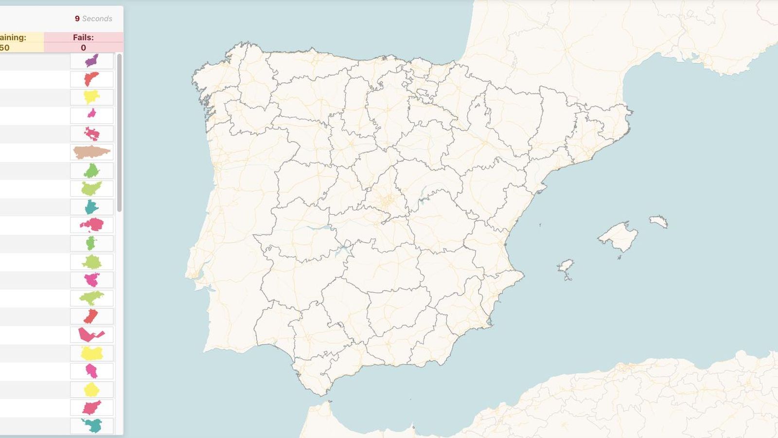 Prueba de reconocimiento de las provincias de España en 'mappuzzle'