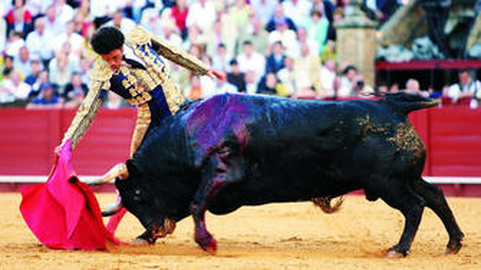 El diestro madrileño Matías Tejela, en un muletazo mandón y de mano baja al sexto bis, con el que consiguió el único trofeo del festejo.