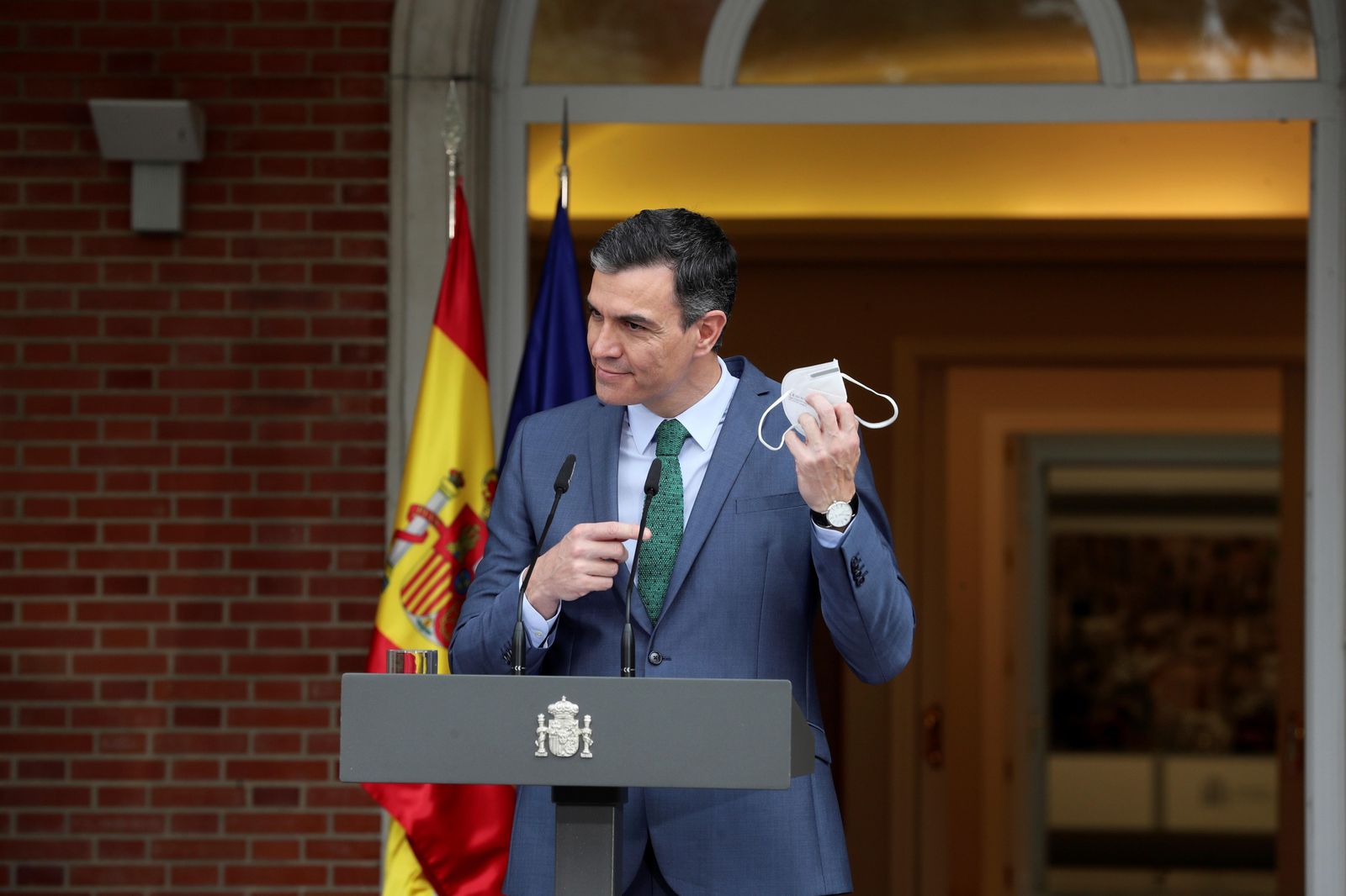 El presidente del Gobierno, Pedro Sánchez, en una comparecencia en Moncloa el martes sobre los cambios en su Ejecutivo.