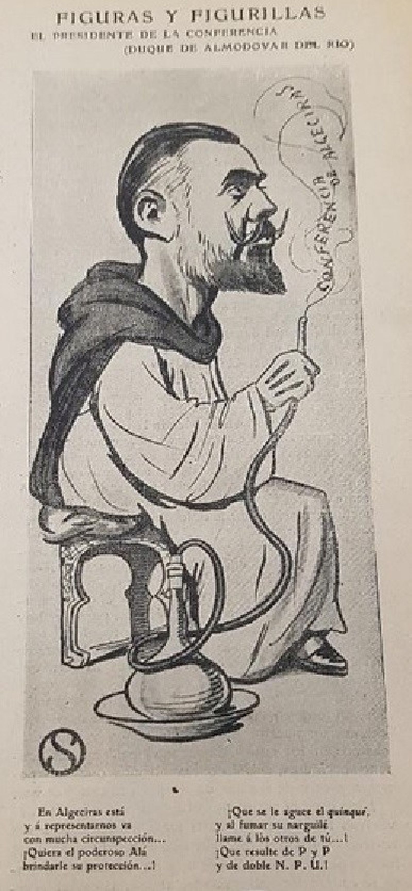 En Gedeón, 1906, vestido con chilaba y fumando con un narguilé.