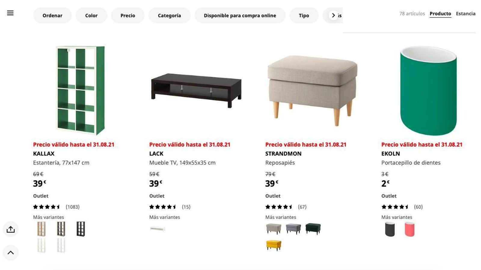 Productos de la sección outlet de IKEA.