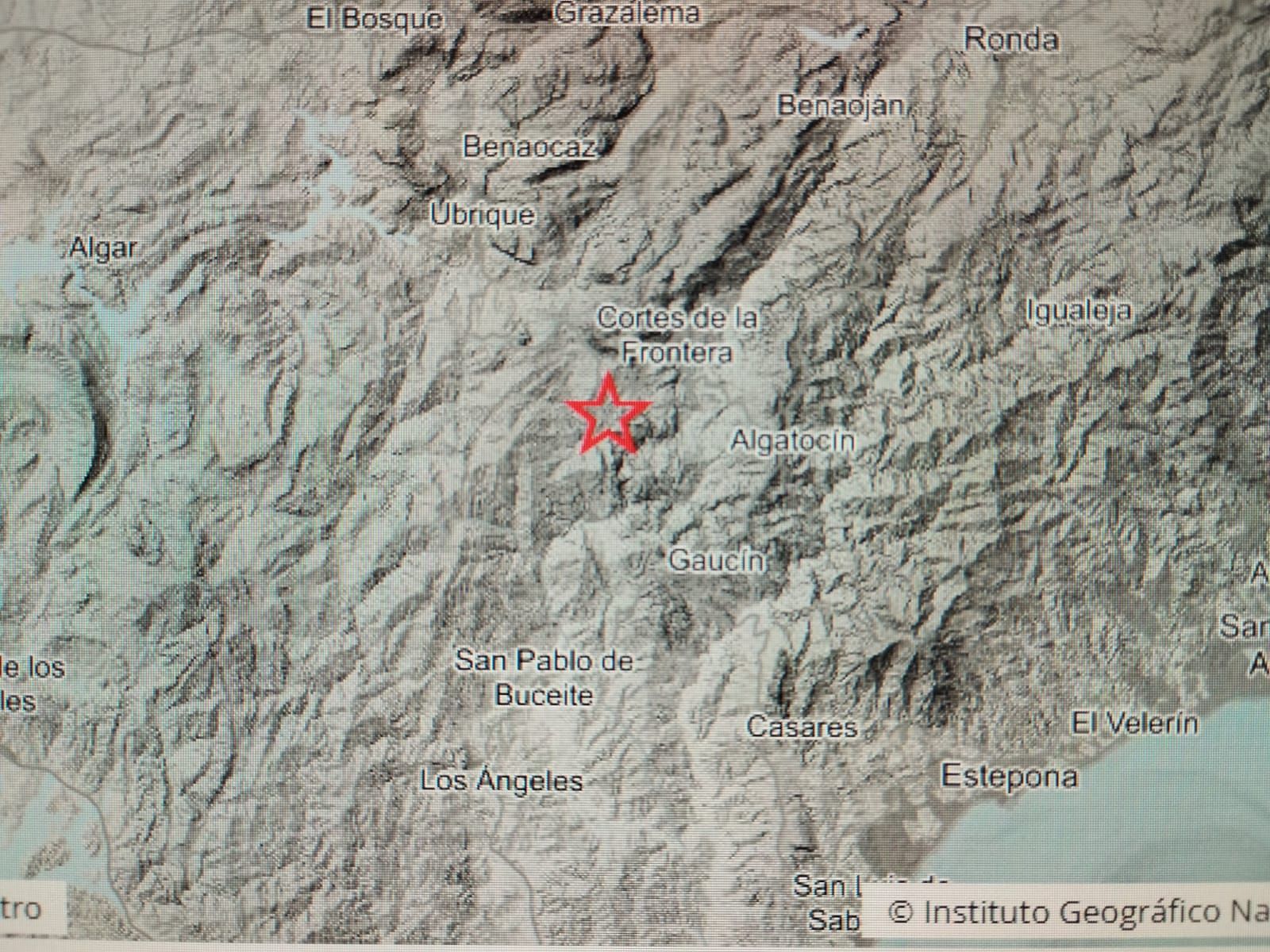 Epicentro del terremoto en la zona de Cortes de la Frontera.