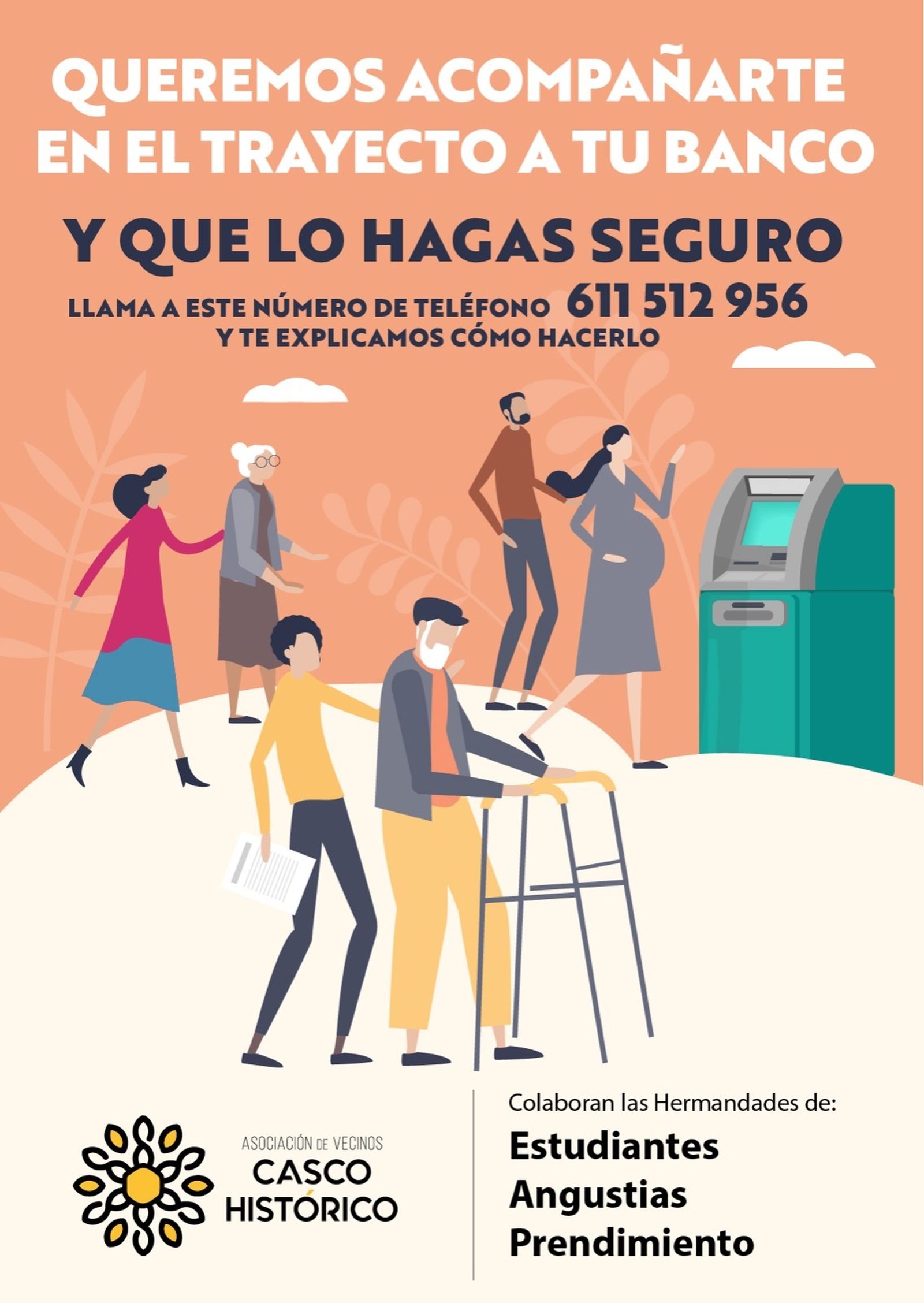 Folleto que llegará a los buzones de las casas del casco antiguo con el número de teléfono para solicitar el acompañamiento