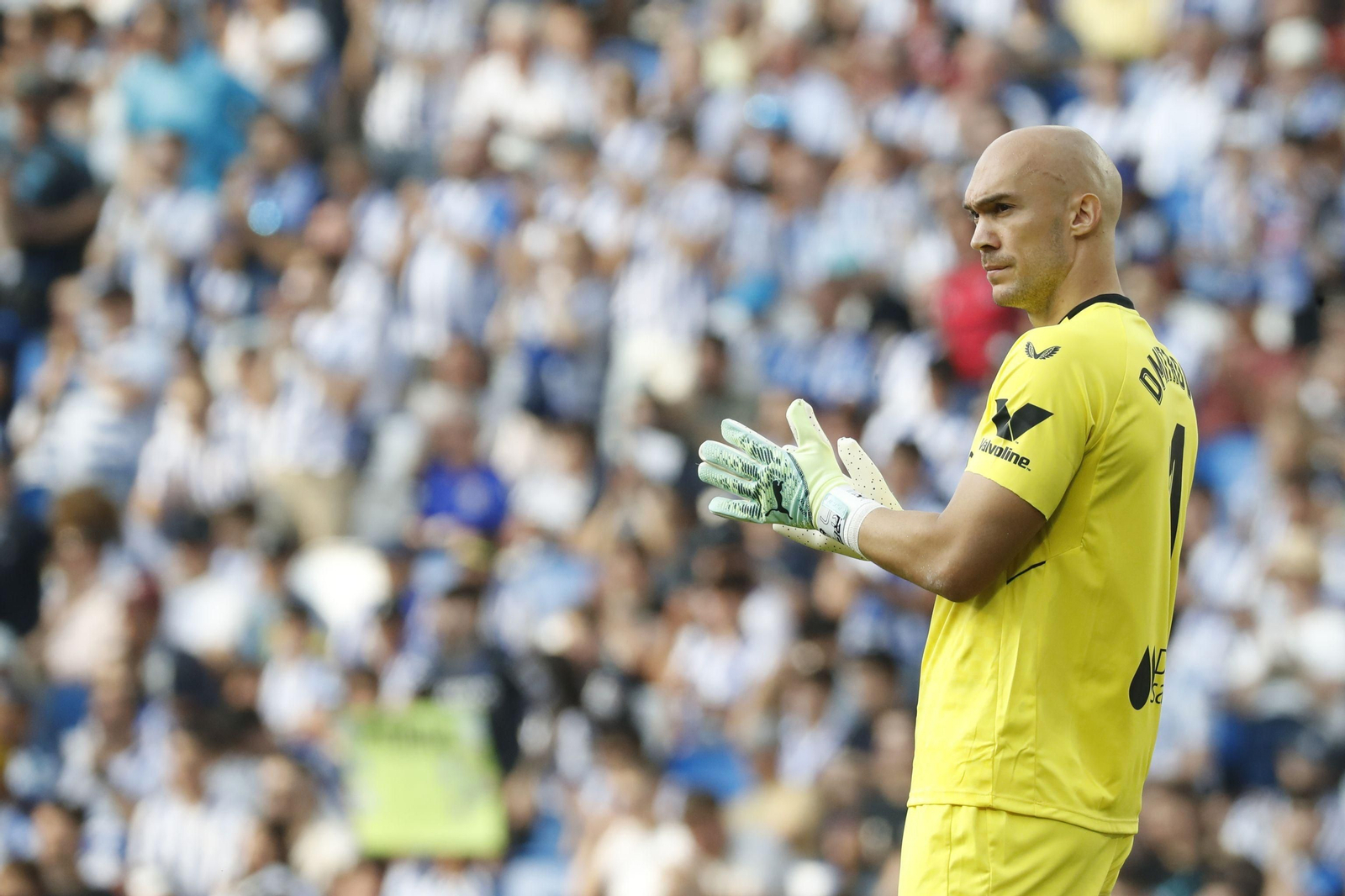 Dmitrovic, durante el partido del Sevilla en Anoeta.