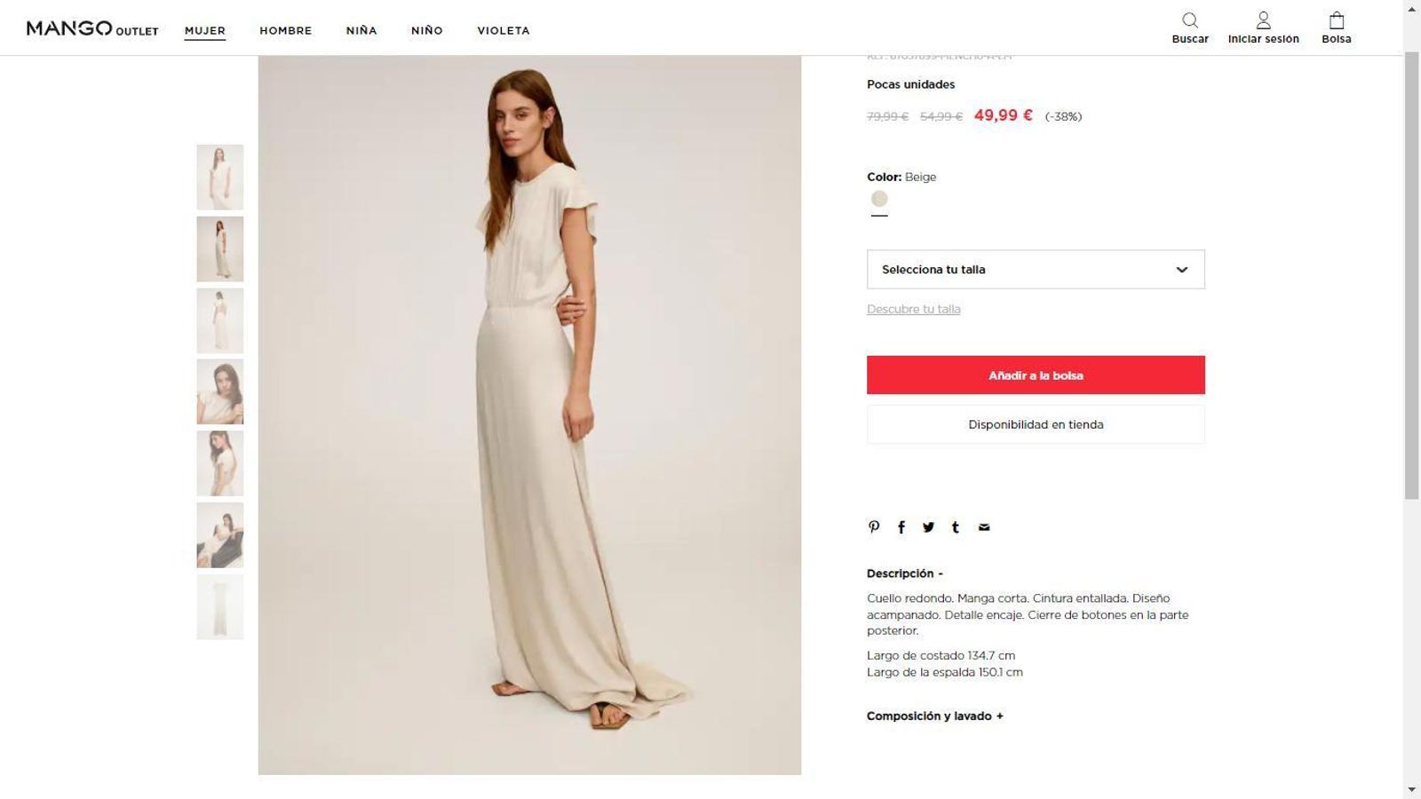 Vestido de novia de Mango Outlet.