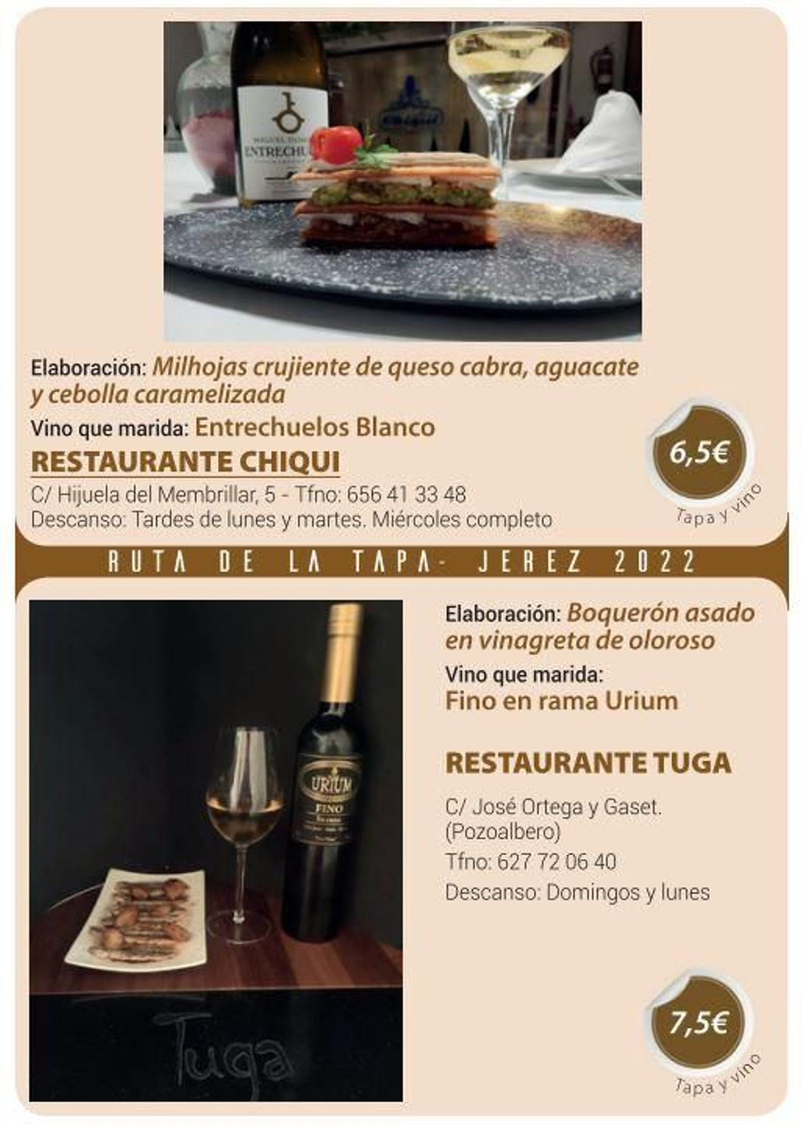 Ruta de la Tapa 'DesTapa Jerez': establecimientos, tapas maridadas y precios