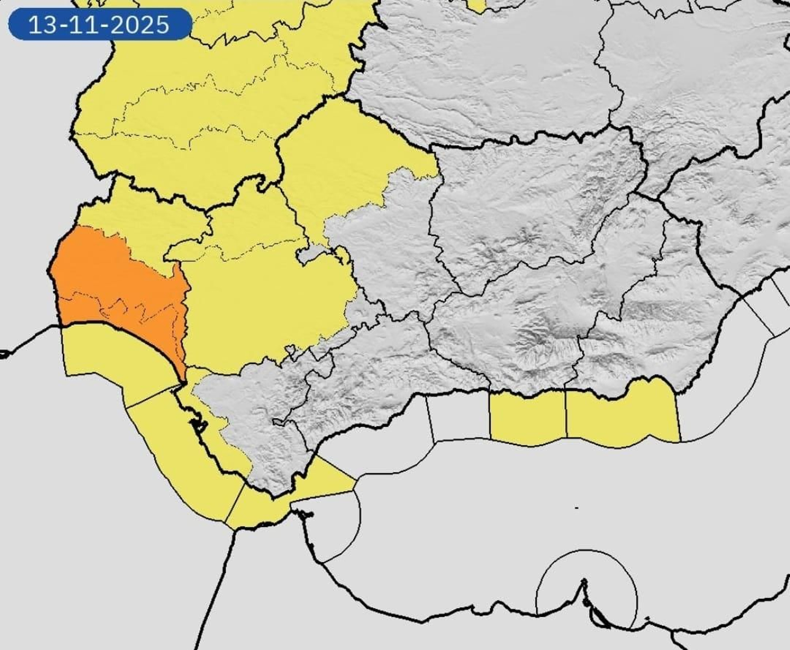 Mapa de este jueves en Huelva