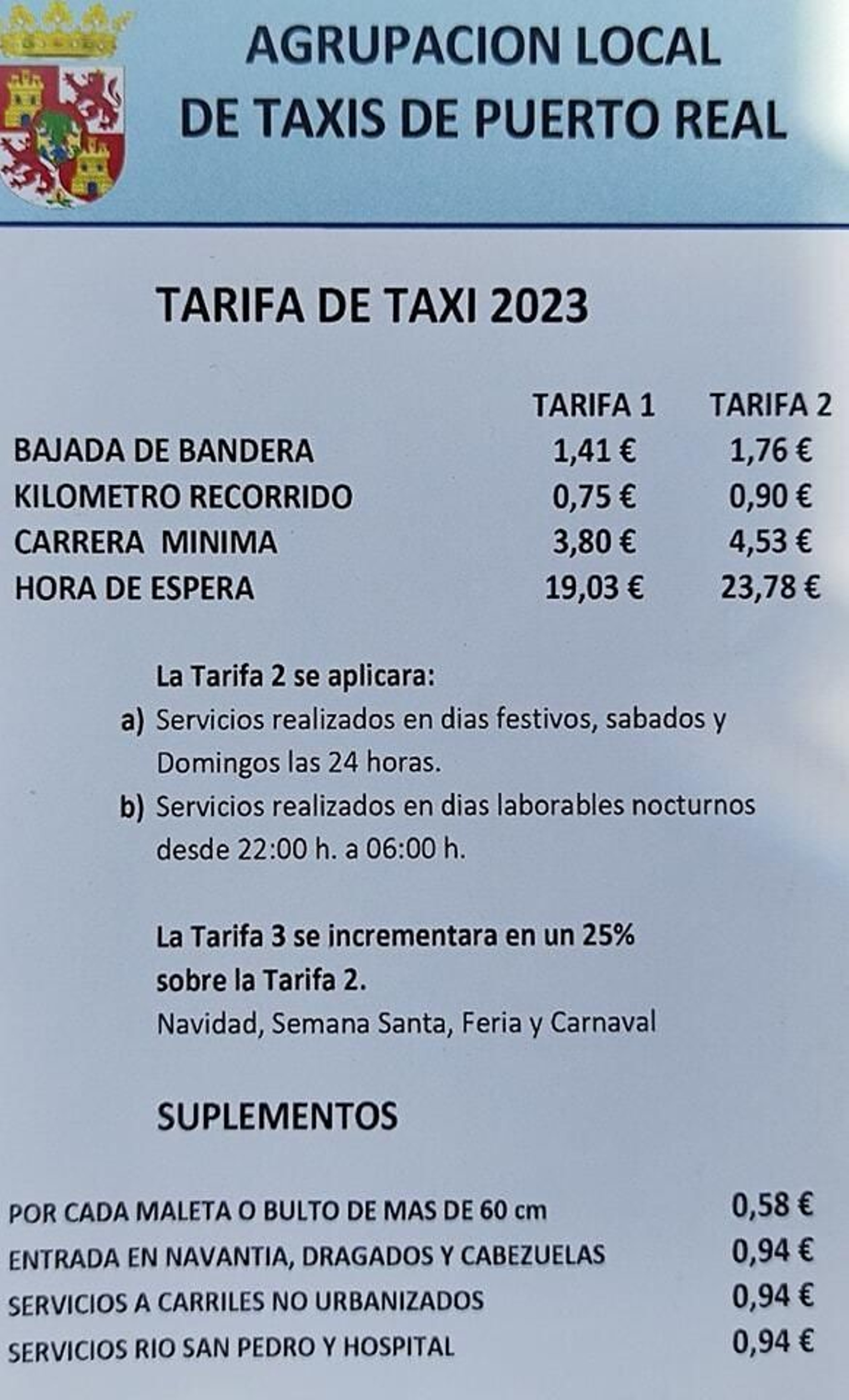 Nuevas tarifas del taxi en Puerto Real