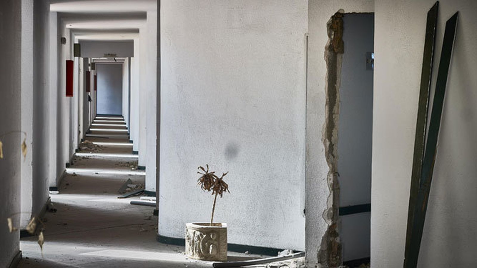 Uno de los pasillos de las habitaciones del Tiempo Libre.